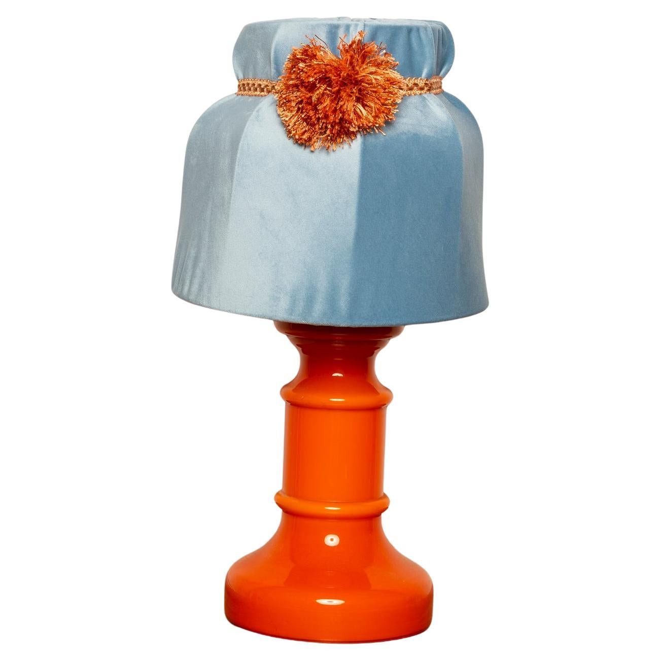 Mid Century Orange and Blue Ceramic and Velvet Table Lamp, Europe, 1960s