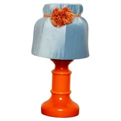 Mid Century Orange and Blue Ceramic and Velvet Table Lamp, Europe, 1960s