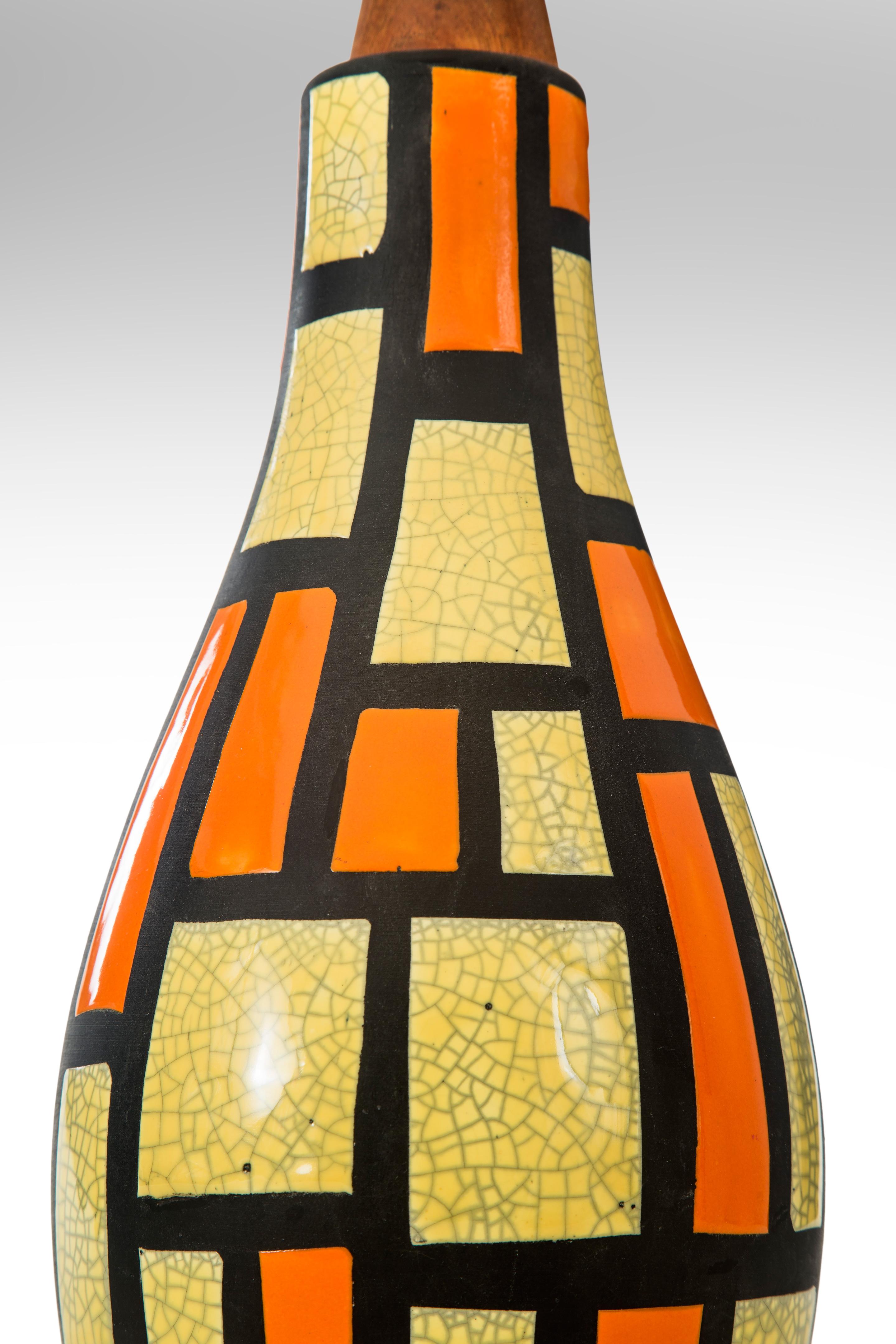 Mid-Century Modern Midcentury Orange and Yellow Ceramic Lamp For Sale