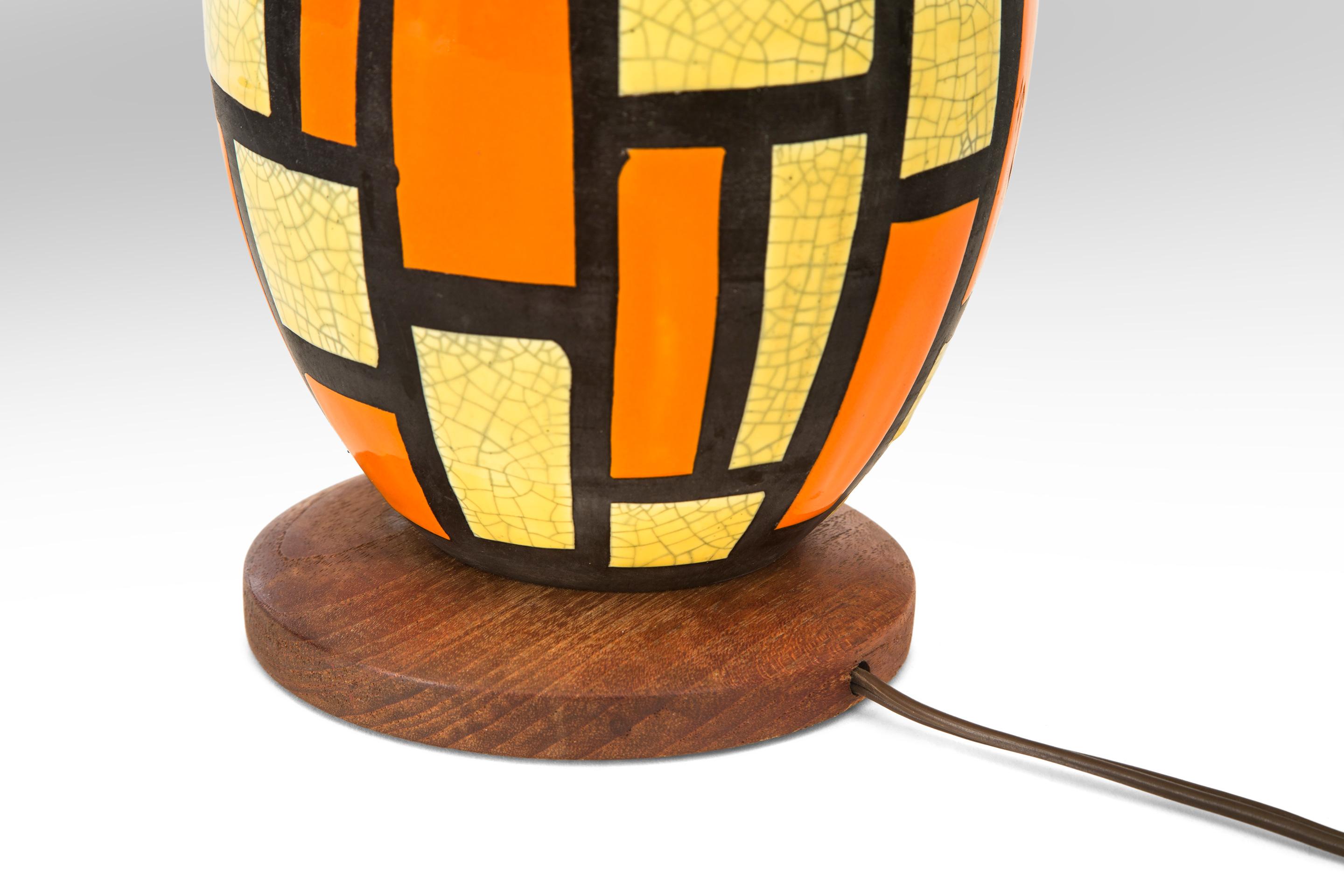 Unknown Midcentury Orange and Yellow Ceramic Lamp For Sale
