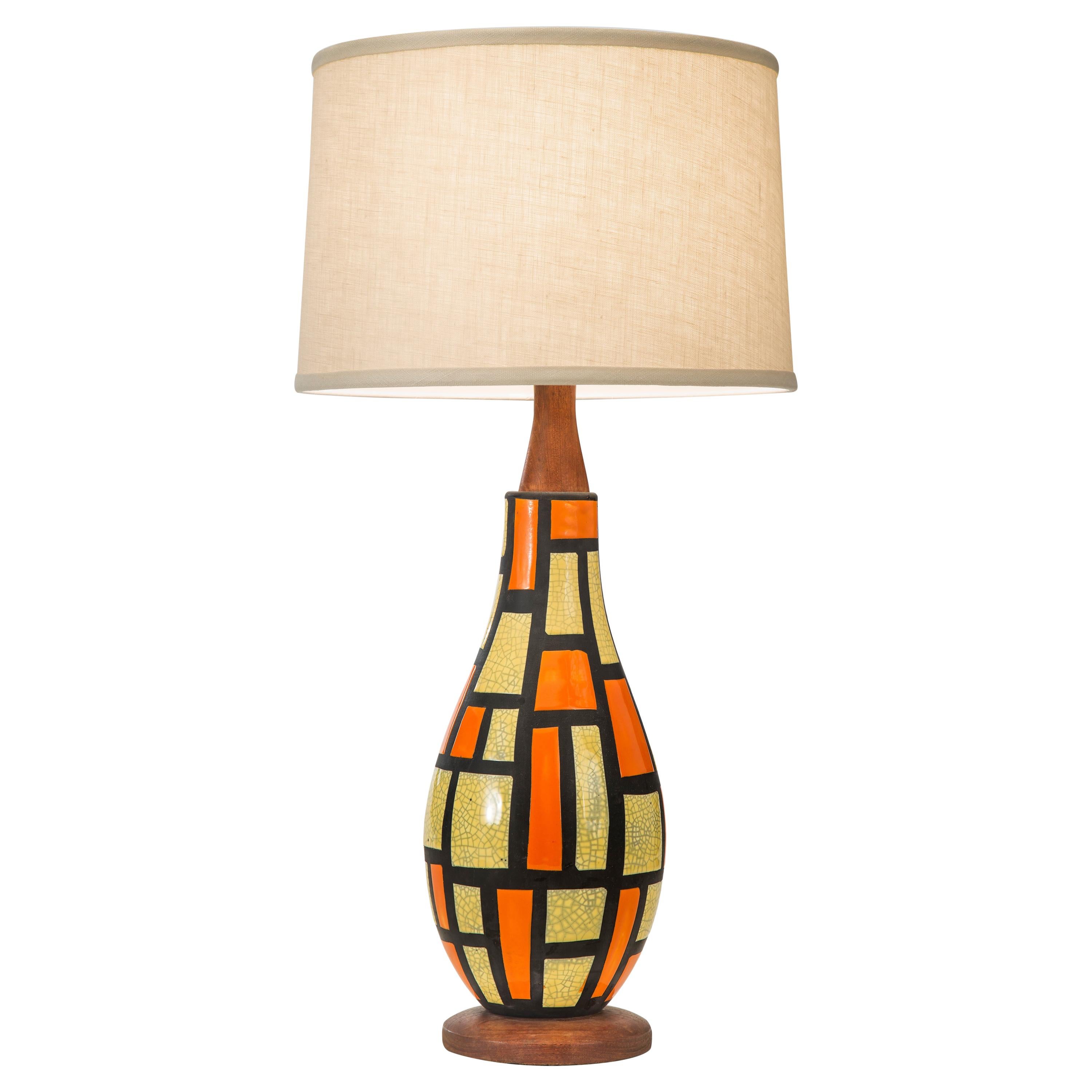 Midcentury Orange and Yellow Ceramic Lamp For Sale