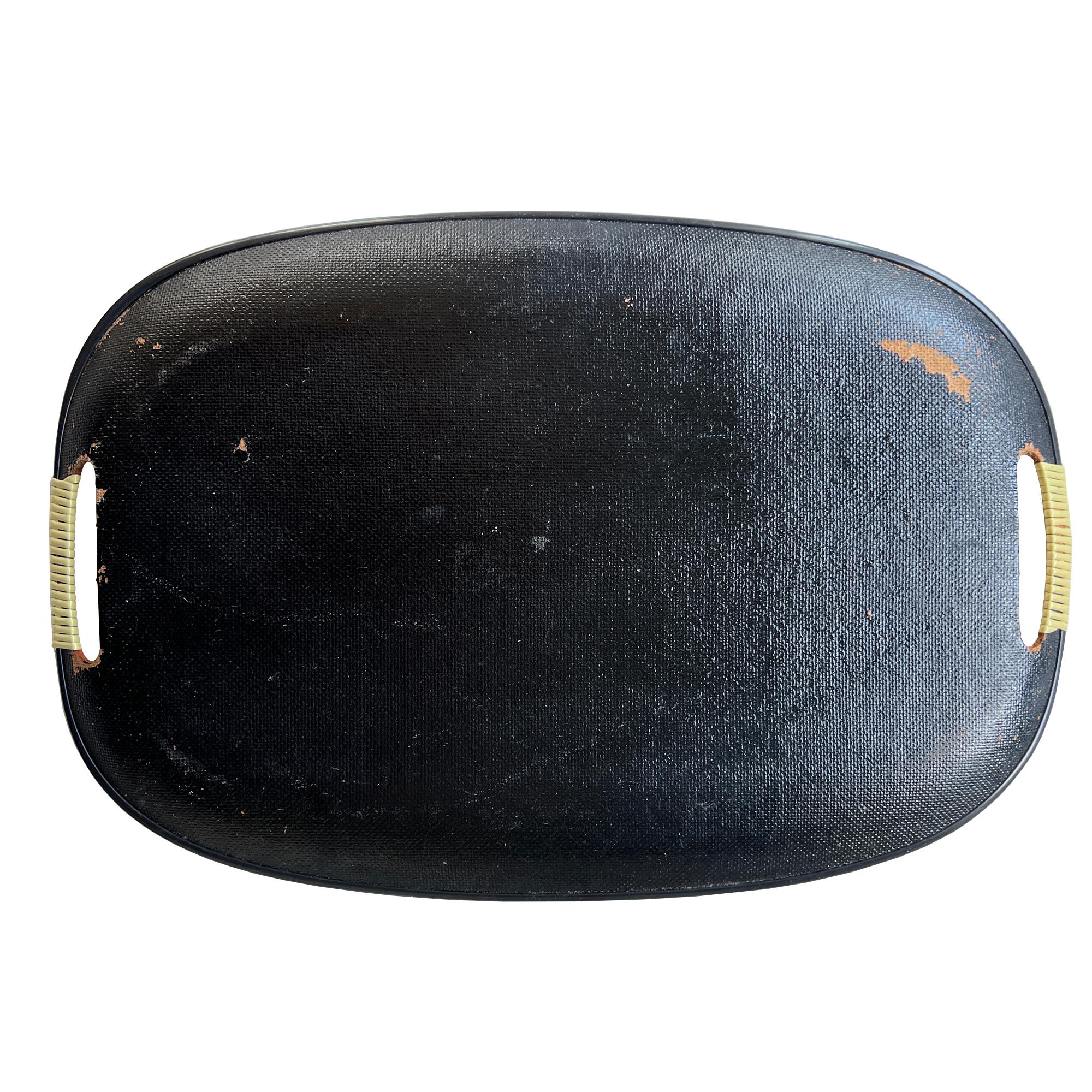 Orange-schwarzes Serviertablett mit elfenbeinfarbenen Griffen aus der Mitte des Jahrhunderts, ca. 1960-70er Jahre im Zustand „Gut“ im Angebot in Oklahoma City, OK