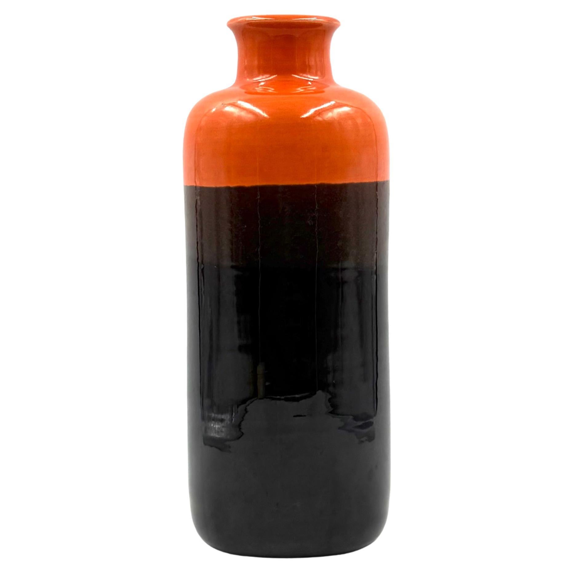 Mid-century orange & brown ceramic vase, Aldo Londi Bitossi Italy 1970s For Sale