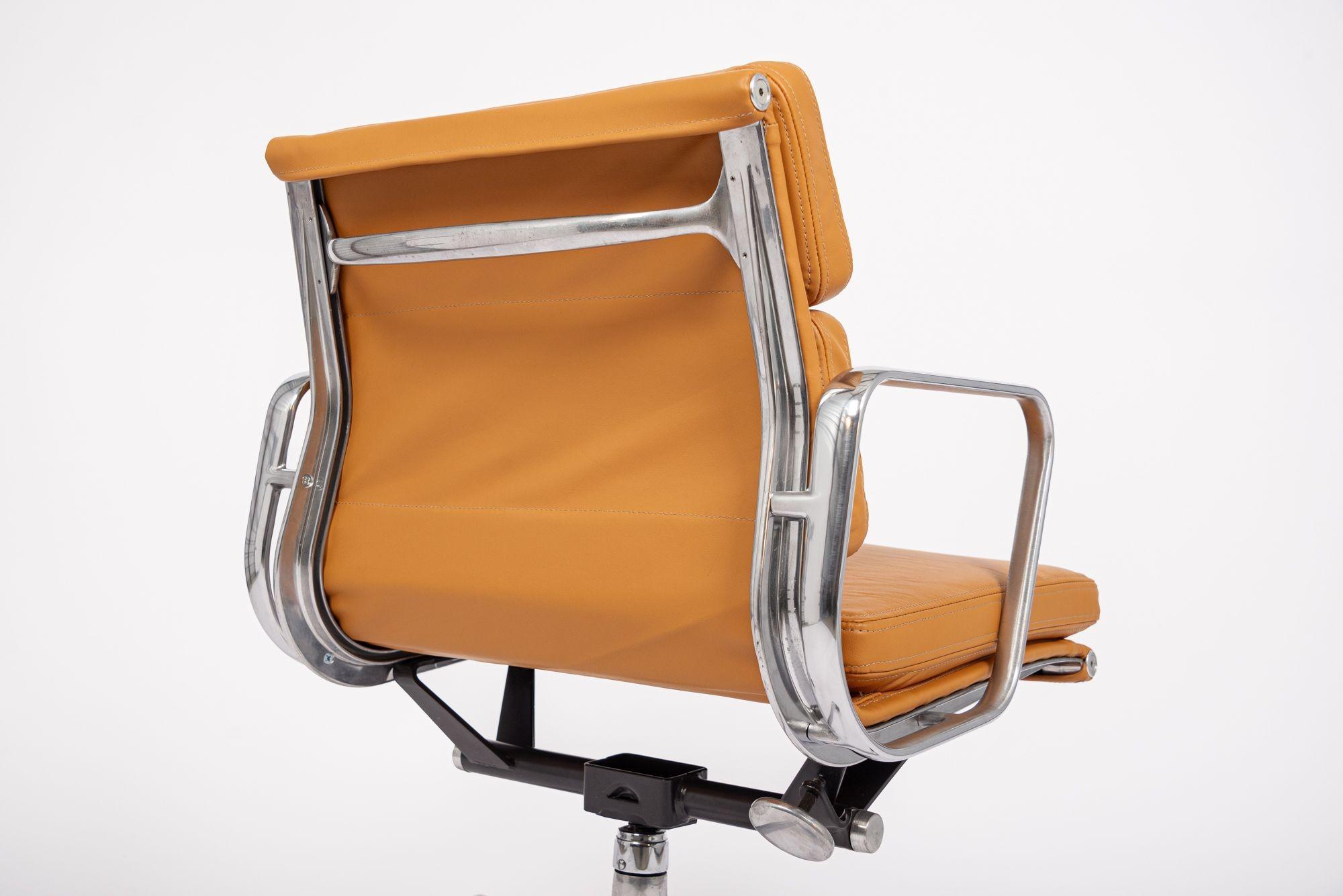 2000s Eames Herman Miller Orange Brown Leather Office Chair Mid Century For Sale 4