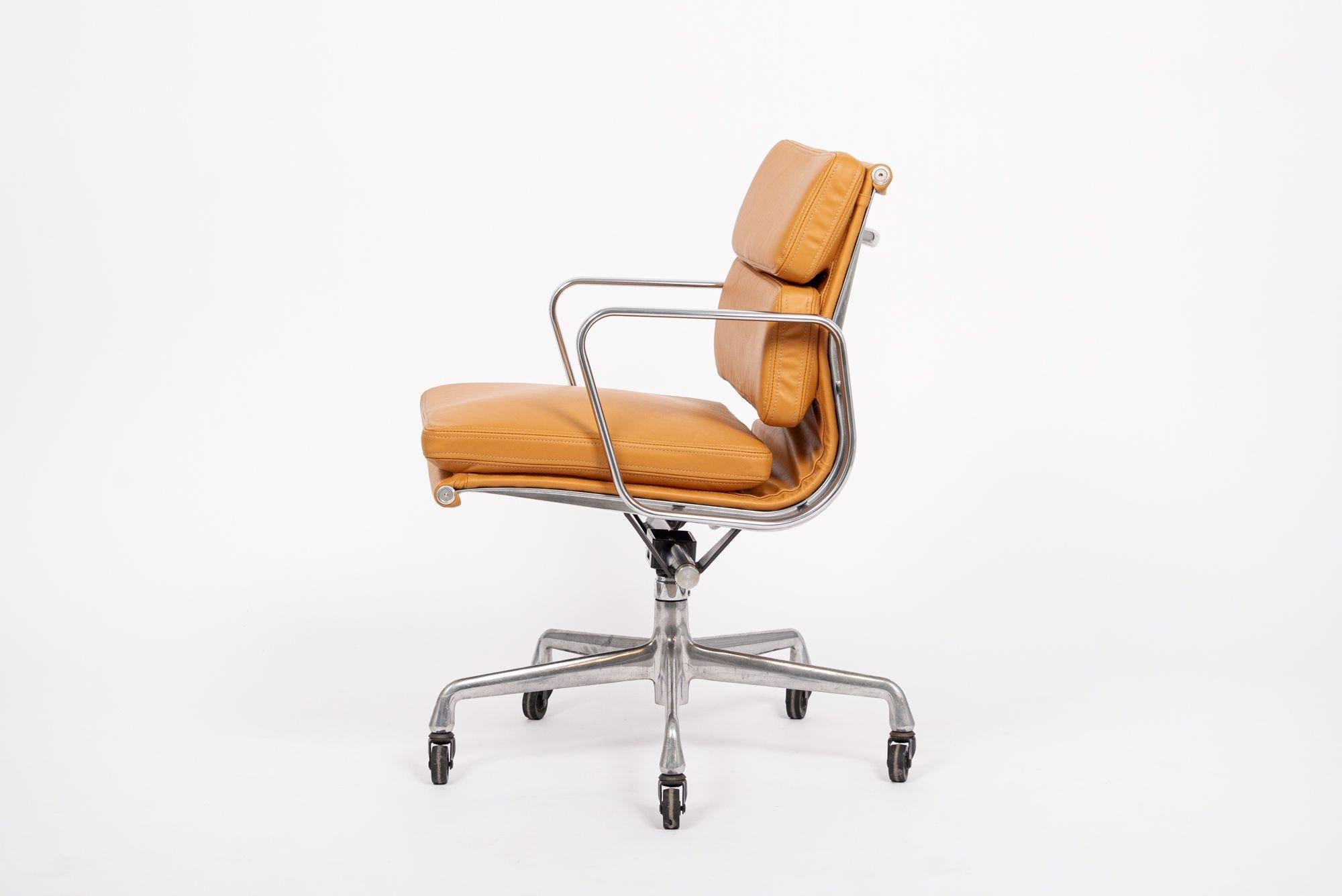 2000s Eames Herman Miller Orange Brown Leather Office Chair Mid Century For Sale 5