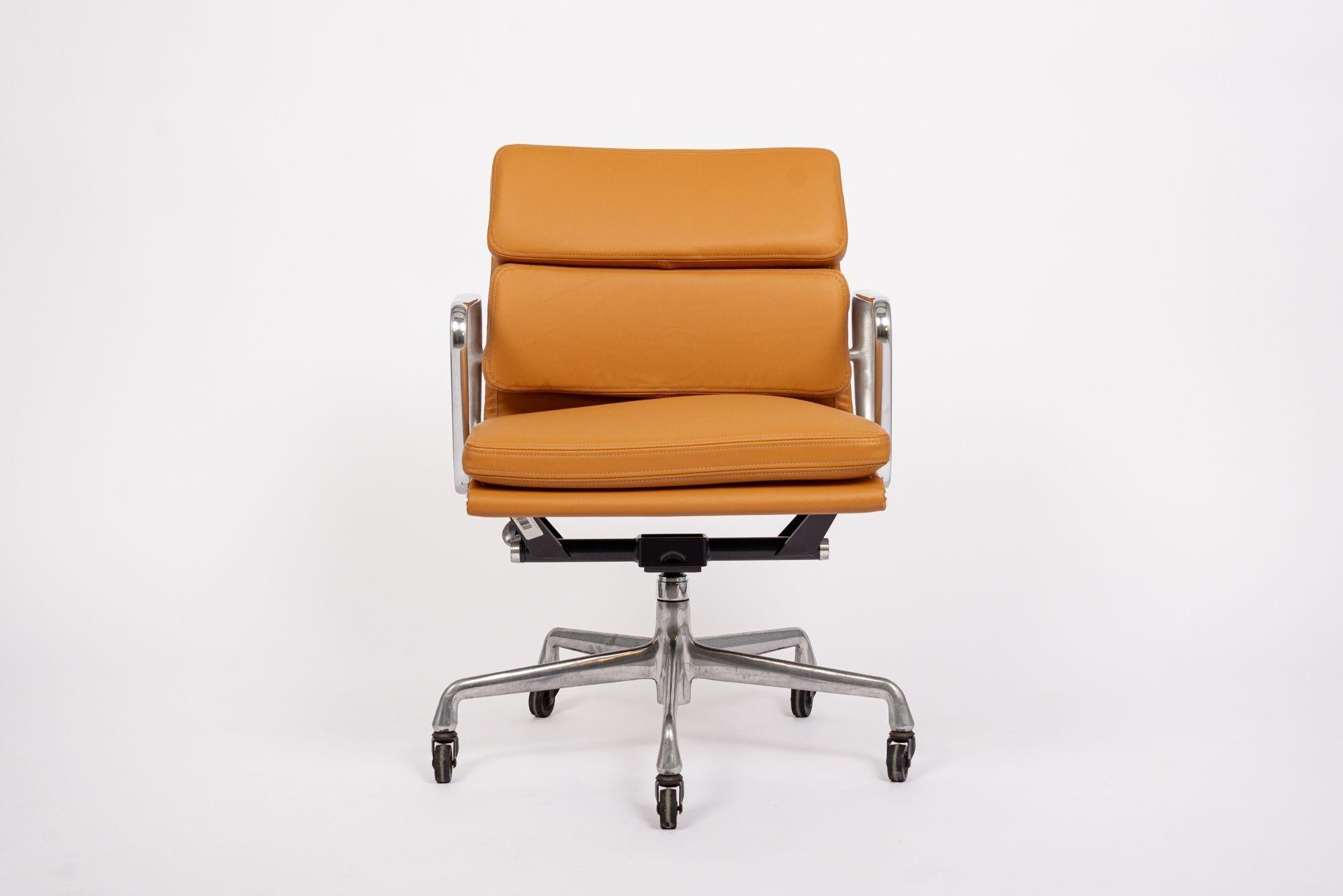 Mid-Century Modern 2000s Eames Herman Miller Orange Brown Leather Office Chair Mid Century For Sale