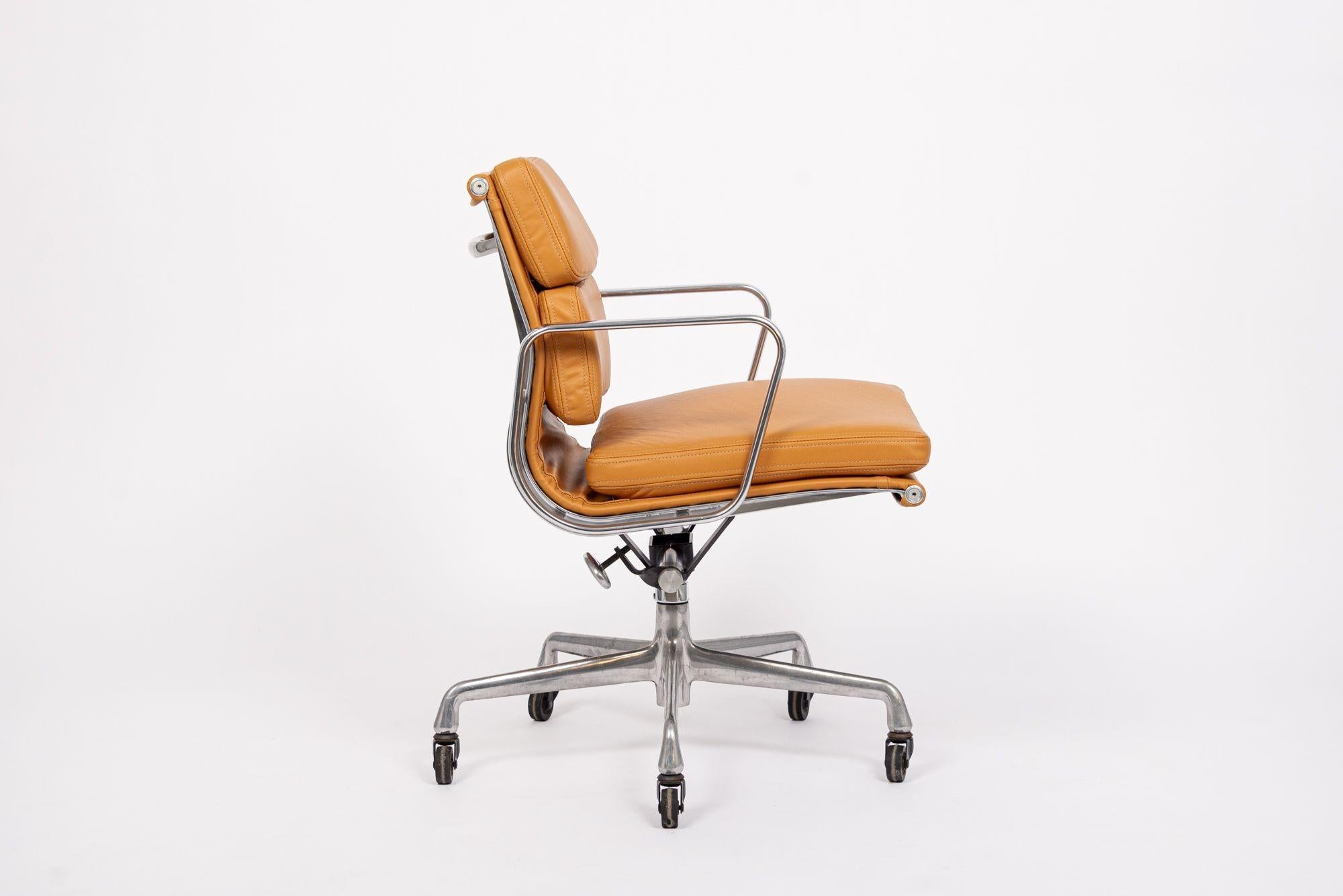 American 2000s Eames Herman Miller Orange Brown Leather Office Chair Mid Century For Sale