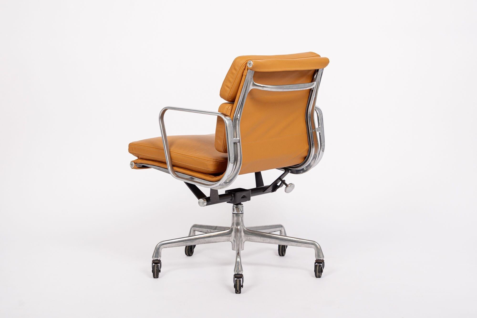 Aluminum Mid Century Orange Brown Leather Office Chair by Eames for Herman Miller 2000s For Sale