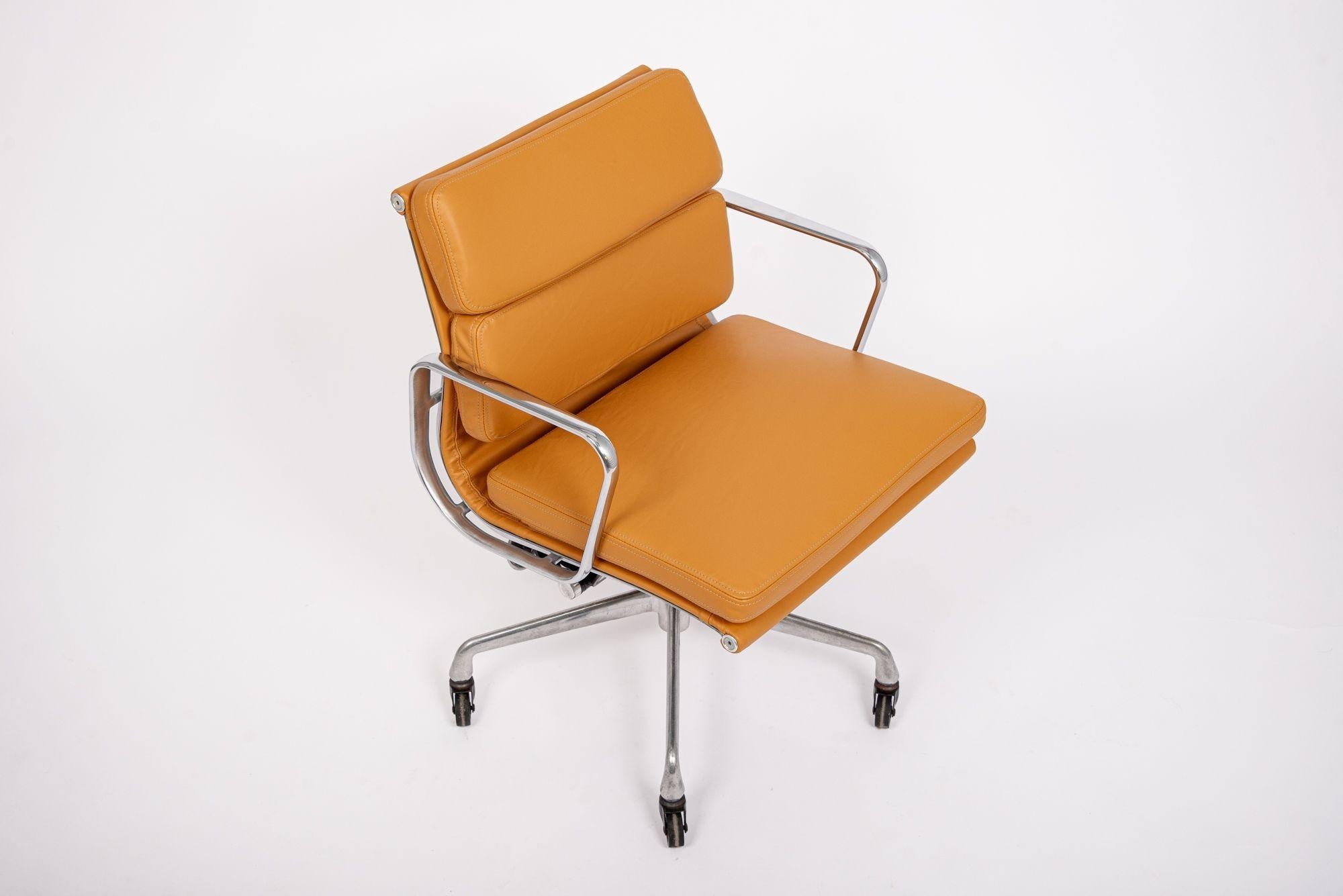 2000s Eames Herman Miller Orange Brown Leather Office Chair Mid Century For Sale 2