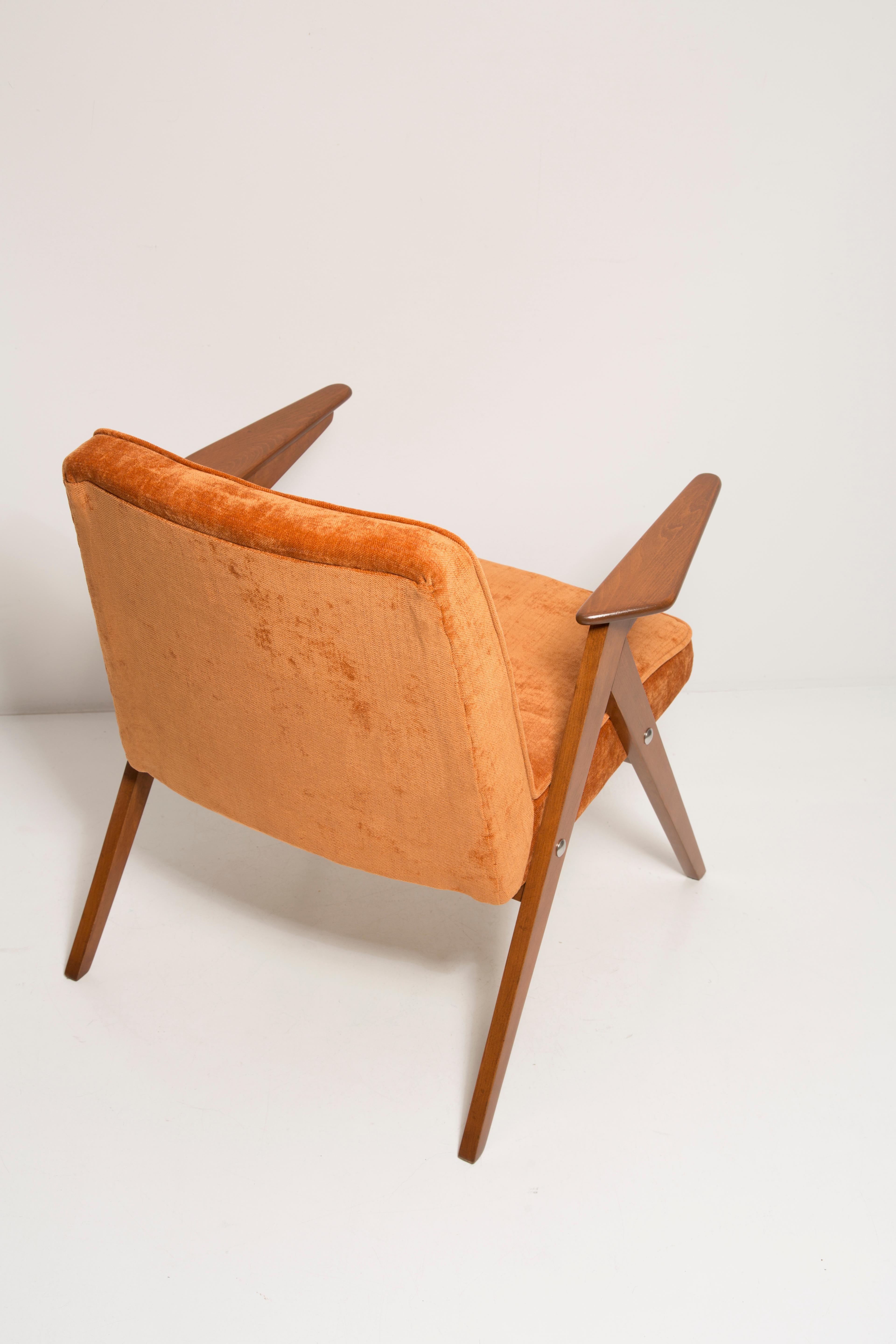 Midcentury Orange Bunny Armchair, by Jozef Chierowski, Poland, 1960s For Sale 3