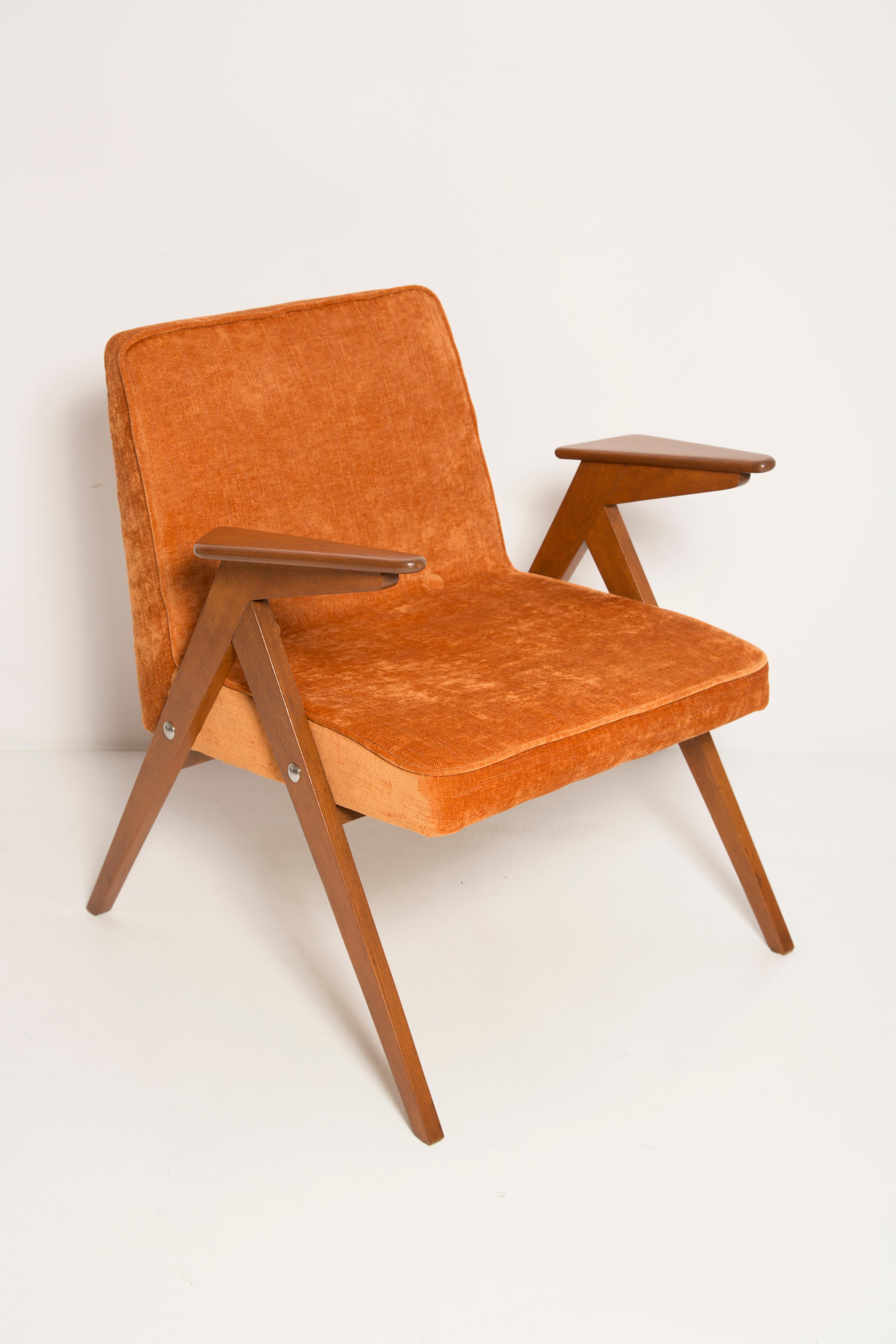 Hand-Crafted Midcentury Orange Bunny Armchair, by Jozef Chierowski, Poland, 1960s For Sale