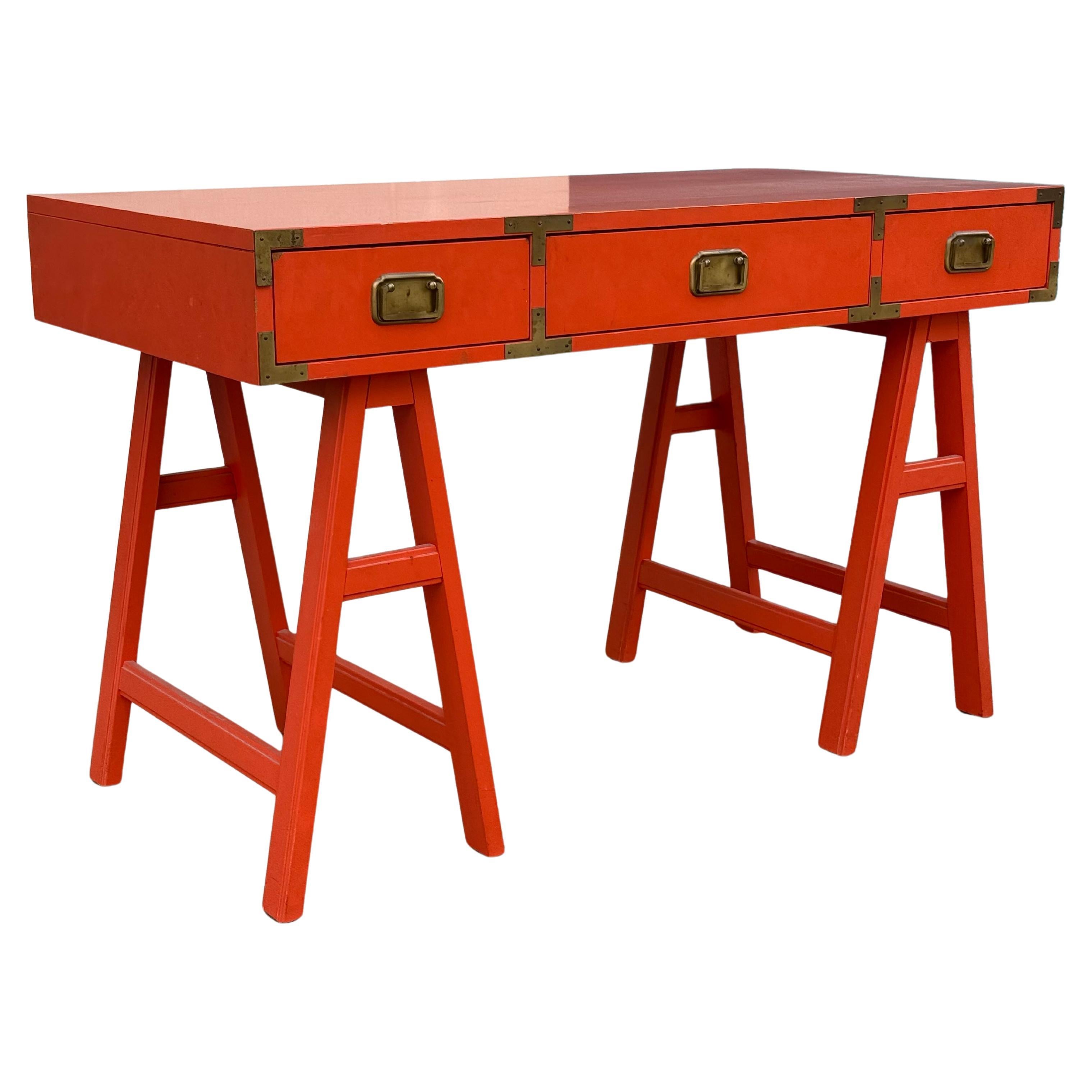Wood Mid-Century Orange Campaign Desk, Circa 1960s For Sale
