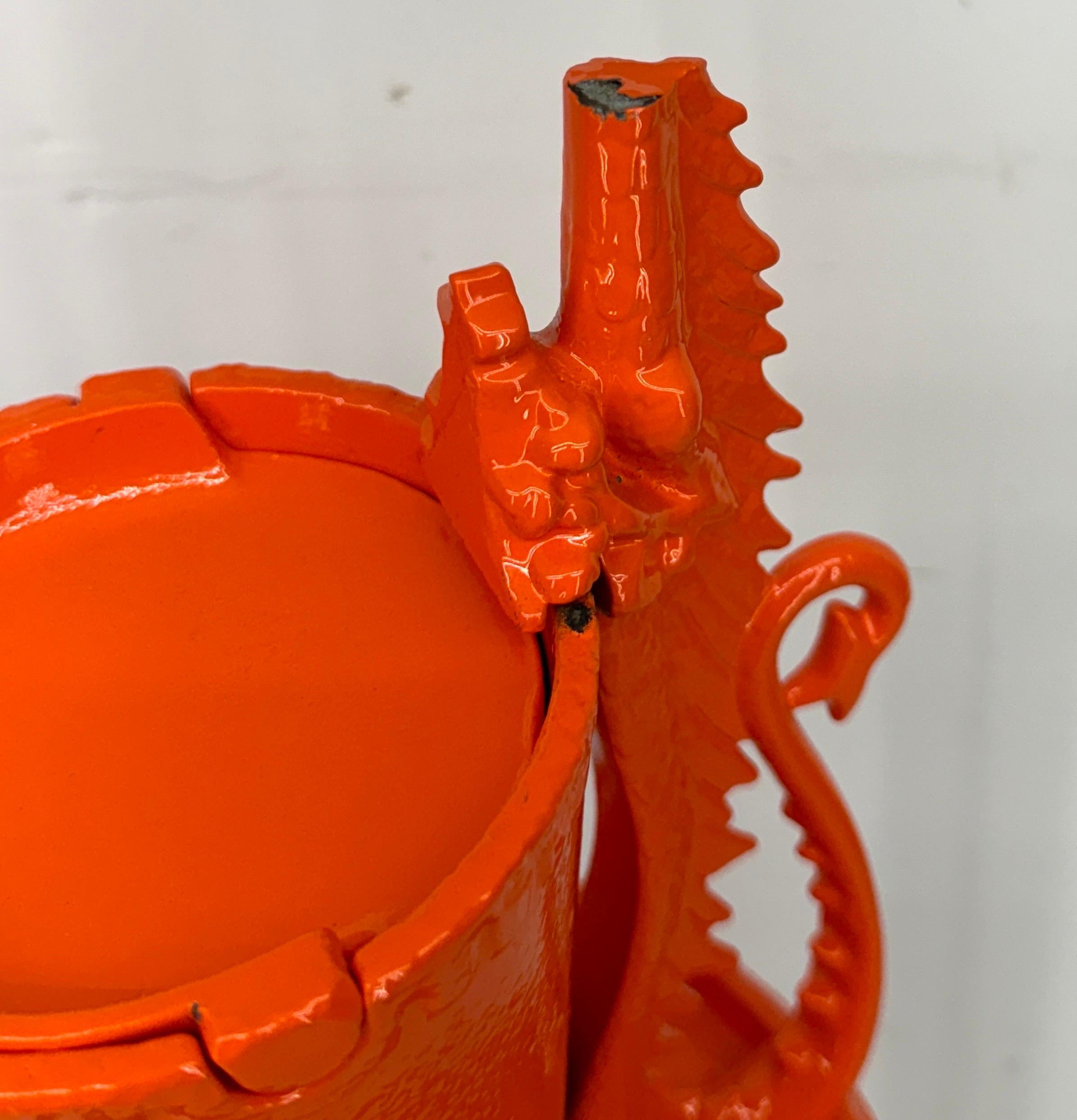 Mid-Century Orange Cast Iron Floor Ashtray, Powder-Coated For Sale 4