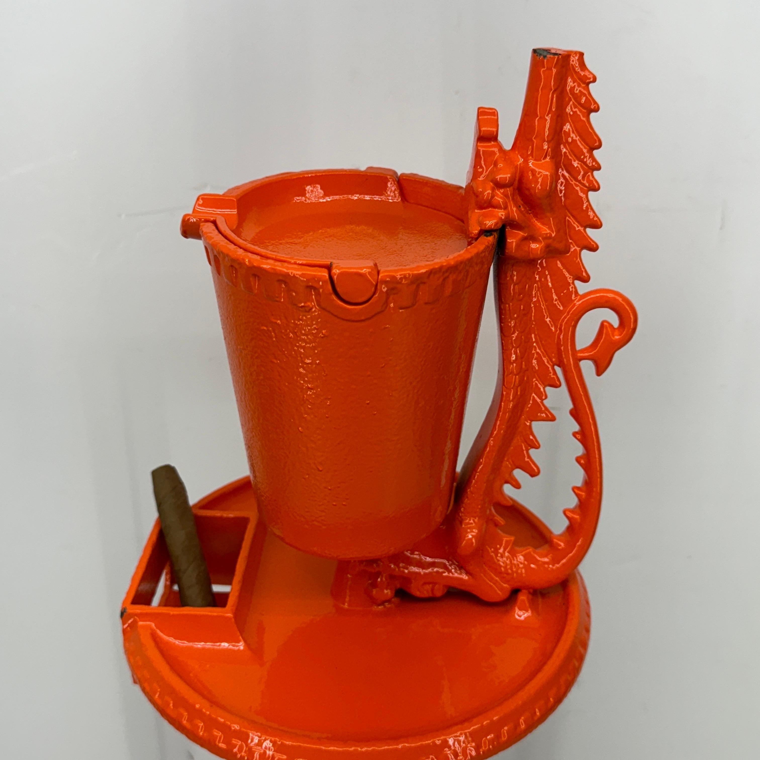 Mid-Century Orange Cast Iron Floor Ashtray, Powder-Coated For Sale 5