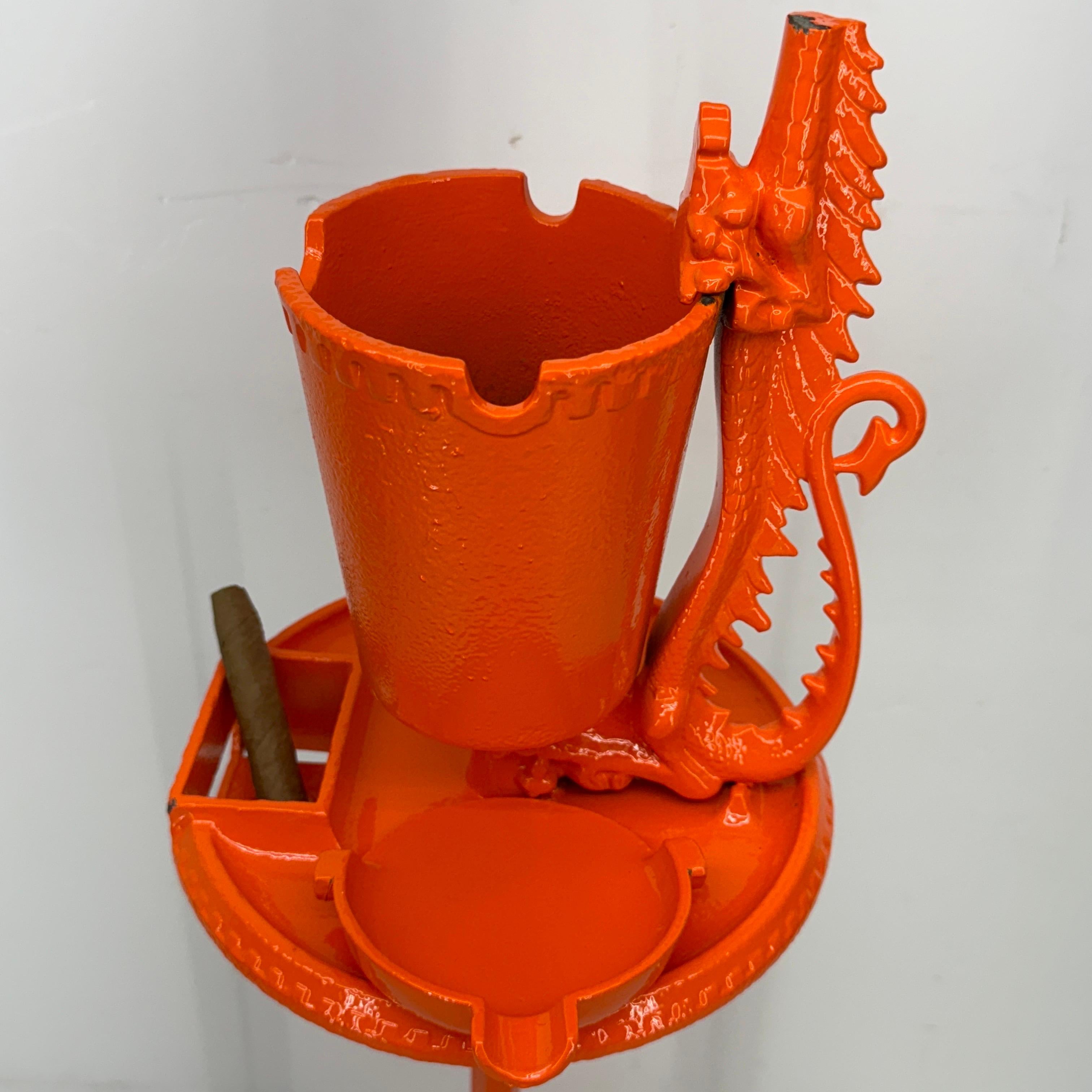 Mid-Century Orange Cast Iron Floor Ashtray, Powder-Coated For Sale 6