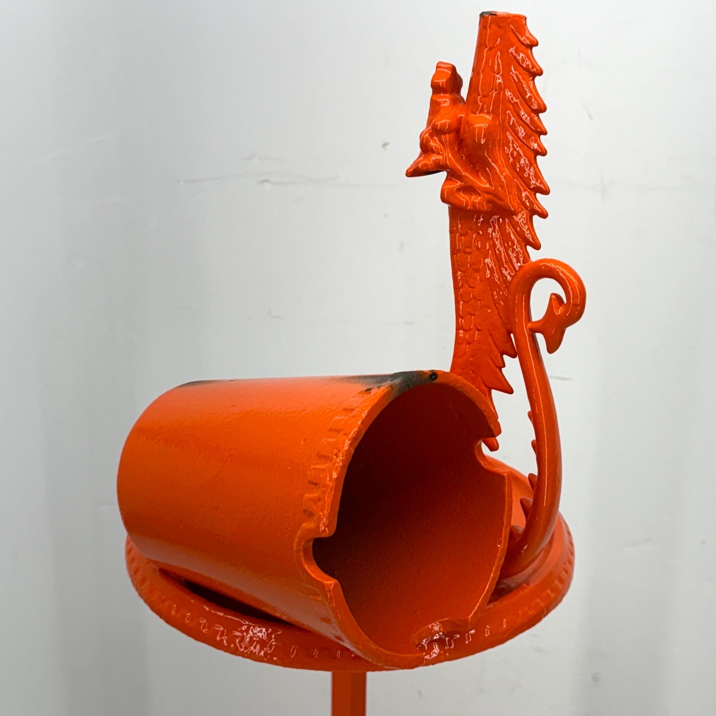 Mid-Century Orange Cast Iron Floor Ashtray, Powder-Coated For Sale 8