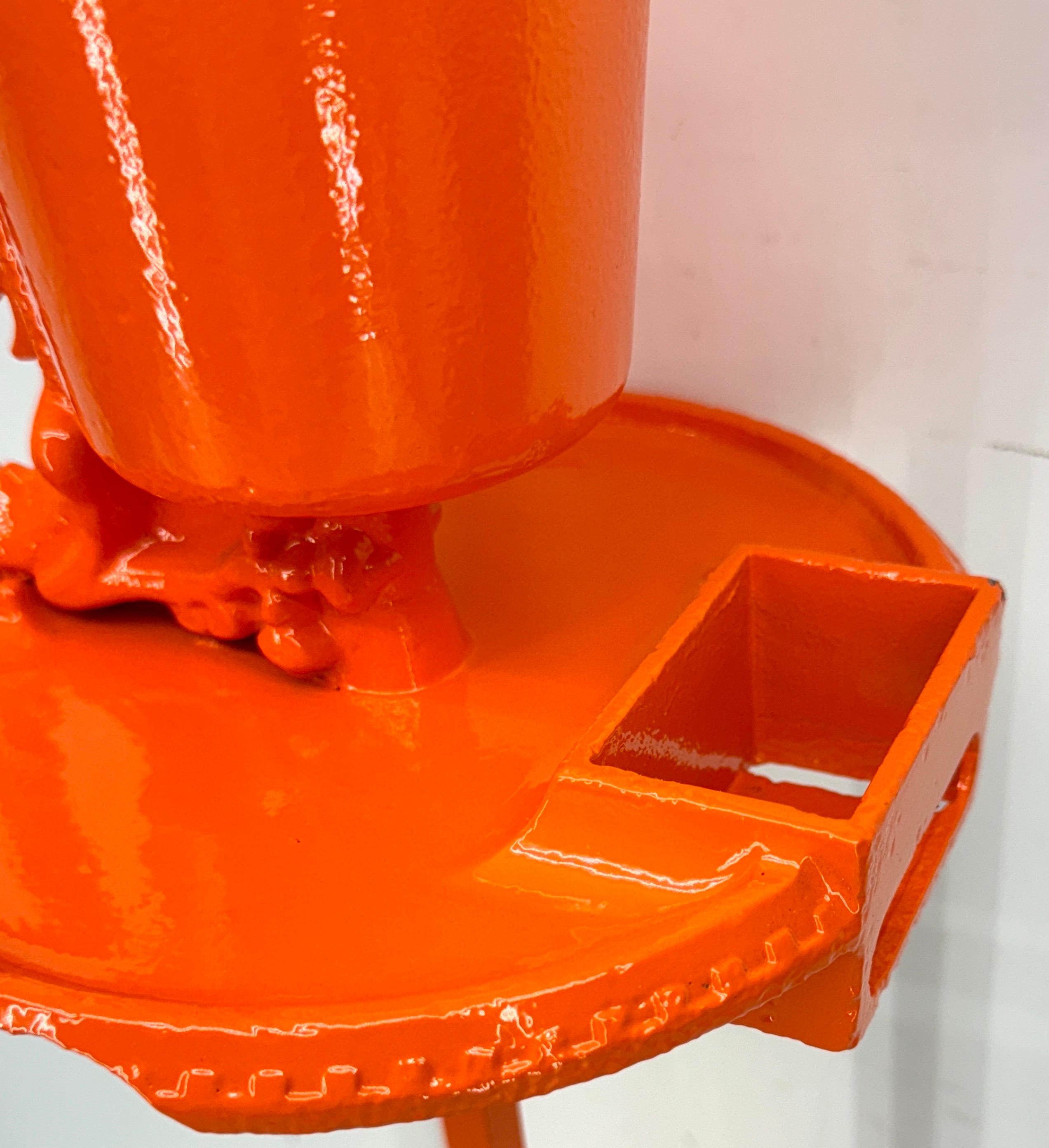Mid-Century Orange Cast Iron Floor Ashtray, Powder-Coated In Good Condition For Sale In Haddonfield, NJ