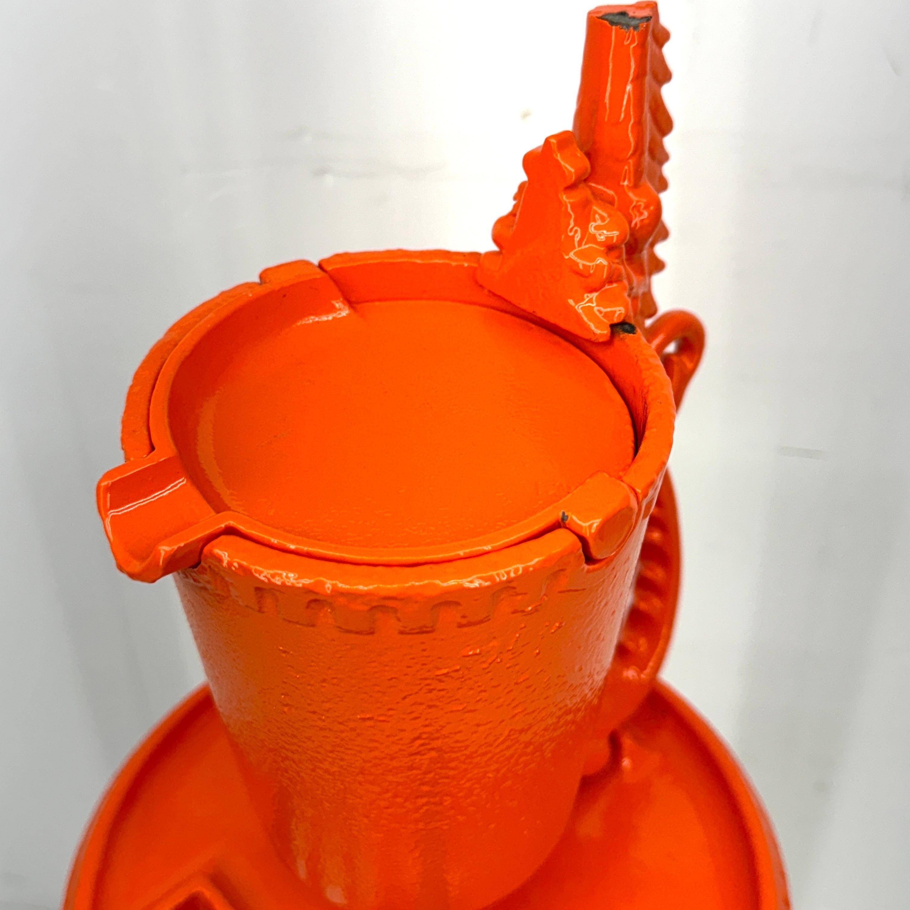 Mid-Century Orange Cast Iron Floor Ashtray, Powder-Coated For Sale 2