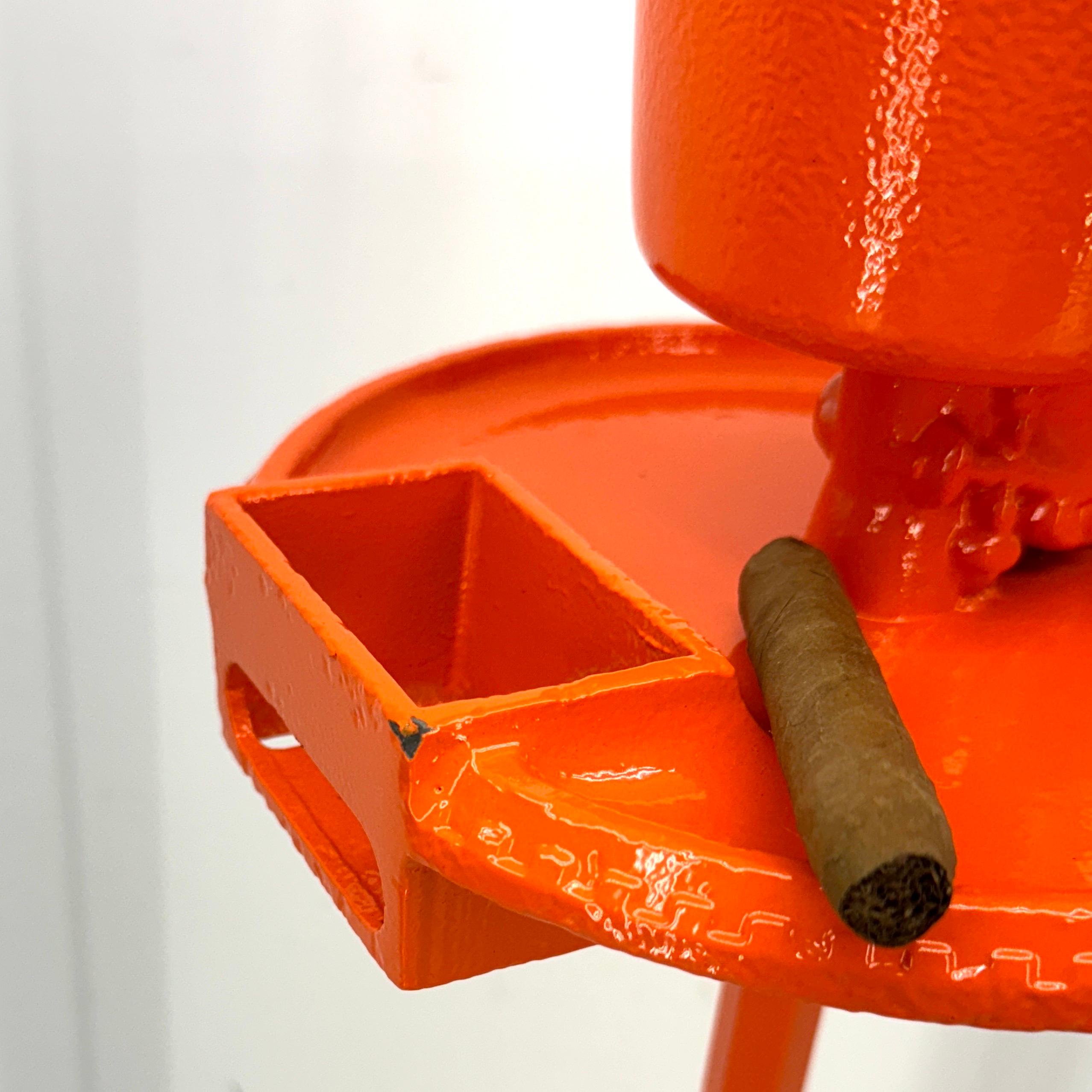 Mid-Century Orange Cast Iron Floor Ashtray, Powder-Coated For Sale 3