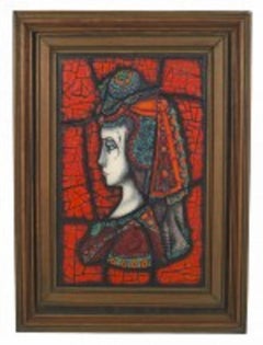 Mid-Century Orange Glass Ceramic Profile Portrait, Modern, 18.5