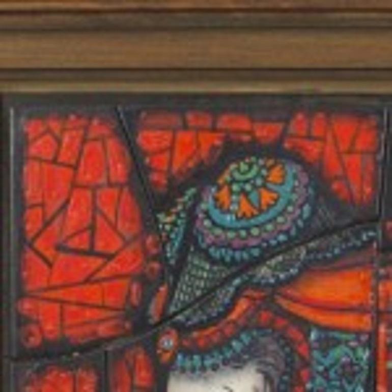 Ritratto di profilo in ceramica arancione di metà secolo In condizioni buone in vendita a Queens, NY
