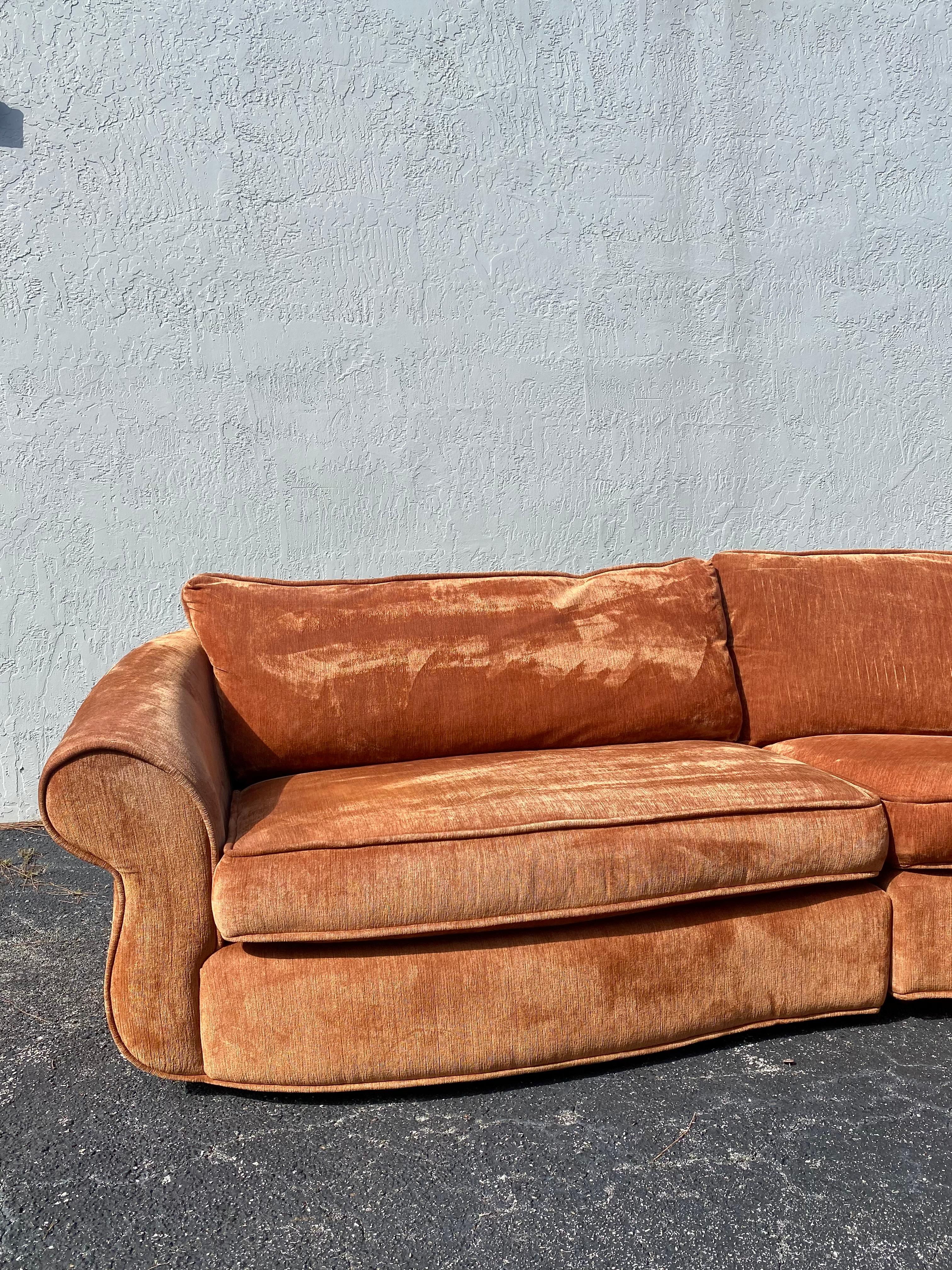 Mid Century Orange Chenille Sculptural Curved Sectional 4