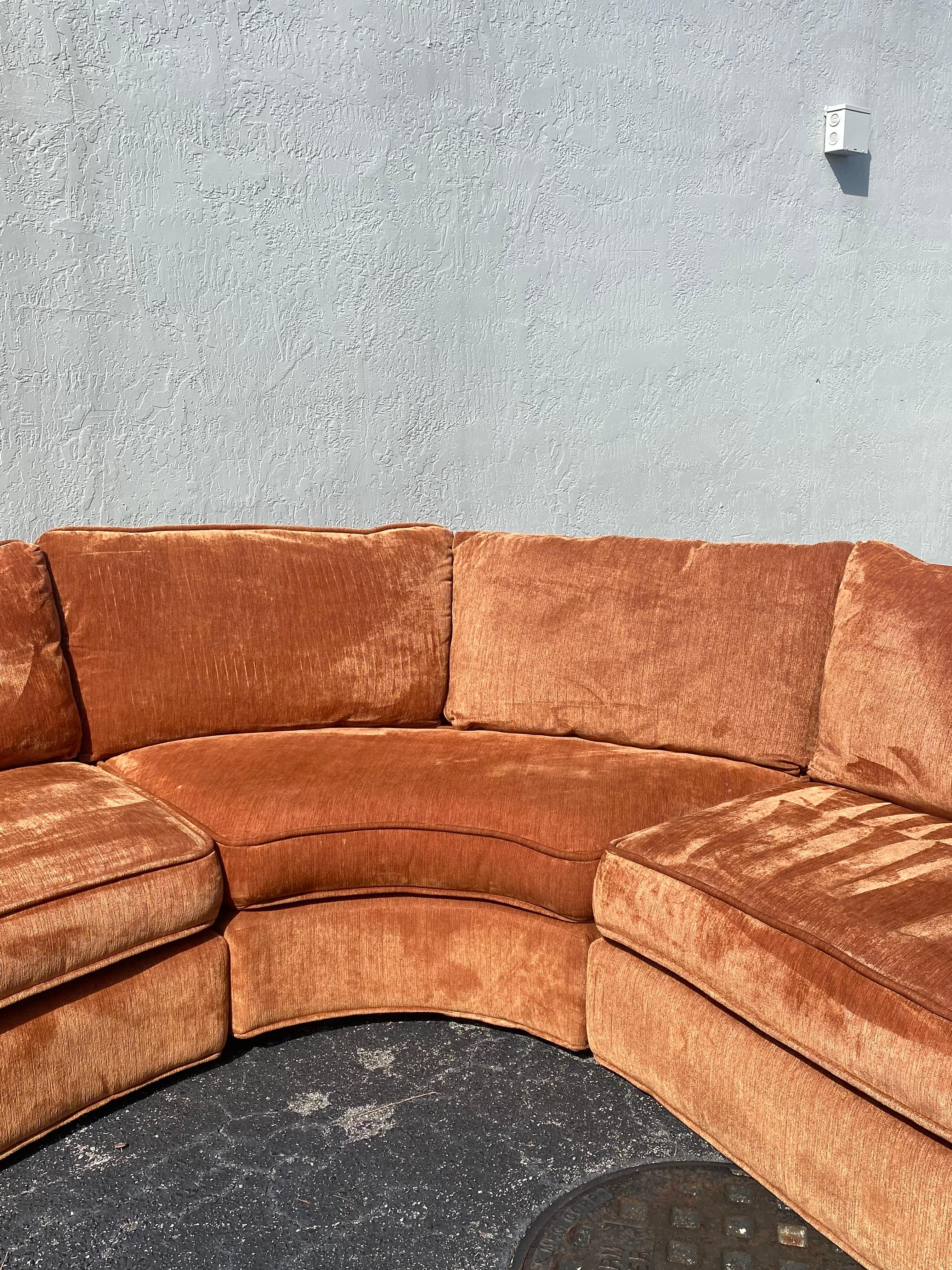 Mid Century Orange Chenille Sculptural Curved Sectional 5