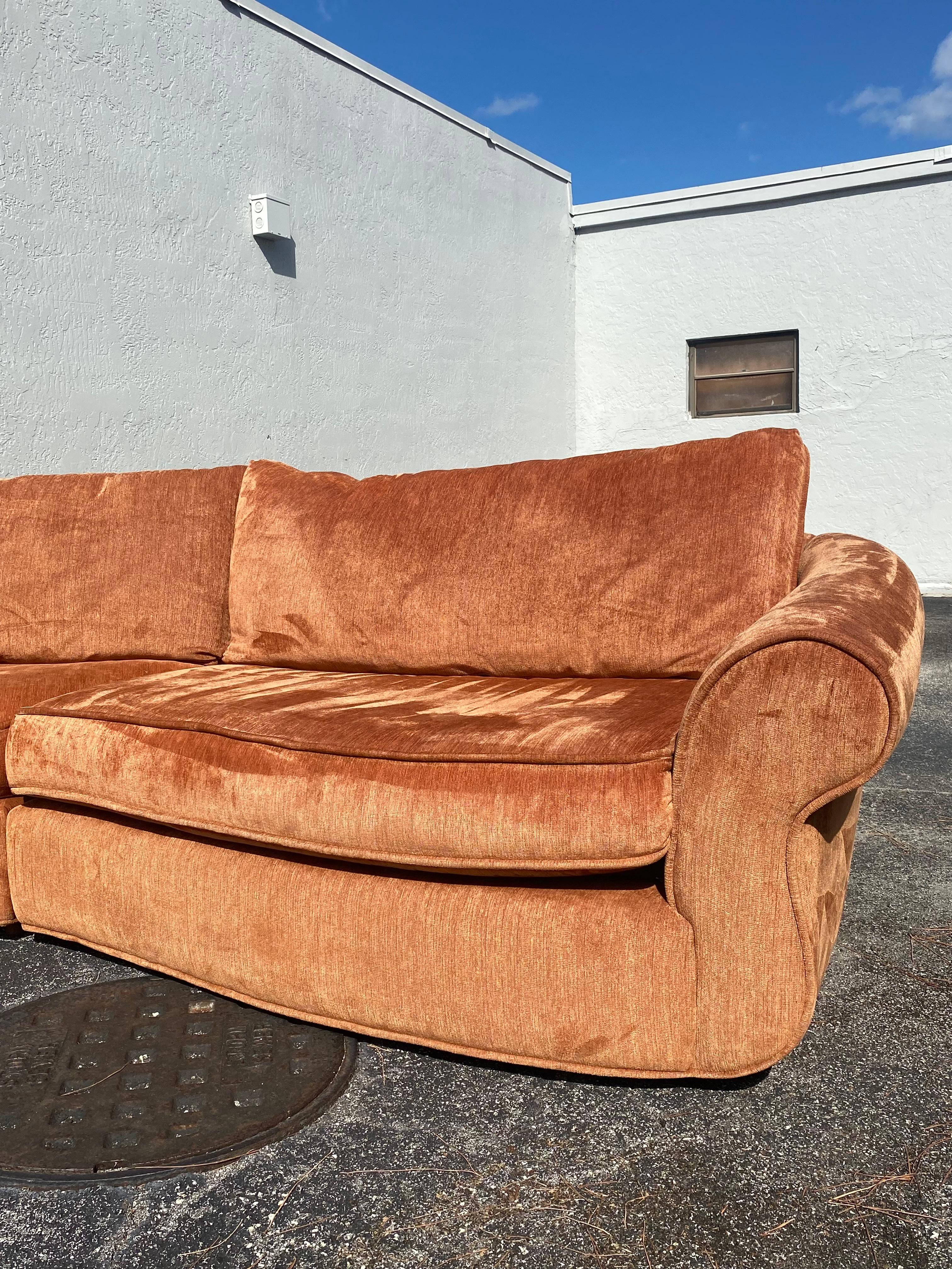 Mid Century Orange Chenille Sculptural Curved Sectional 6