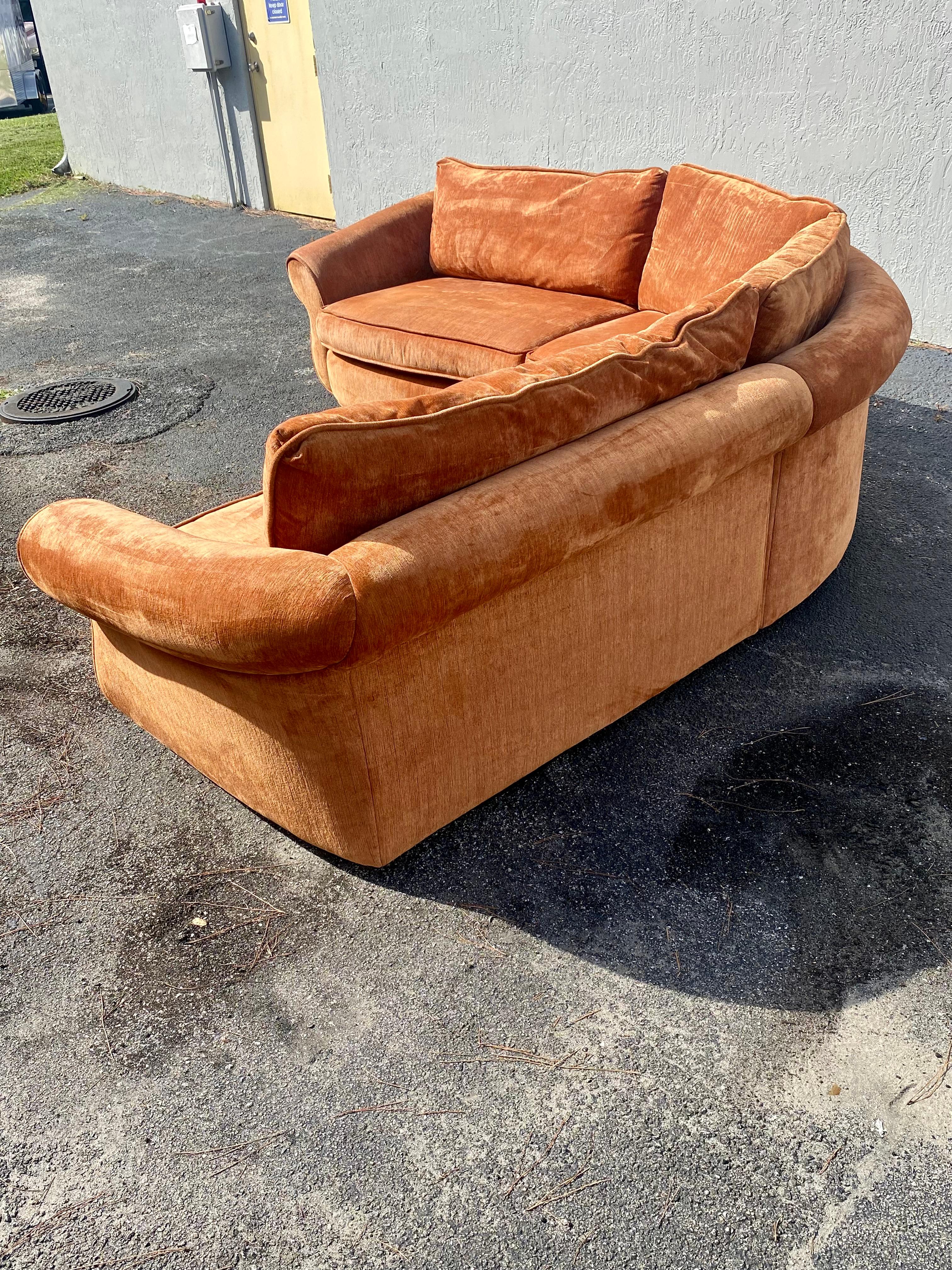 Mid Century Orange Chenille Sculptural Curved Sectional In Good Condition In Fort Lauderdale, FL