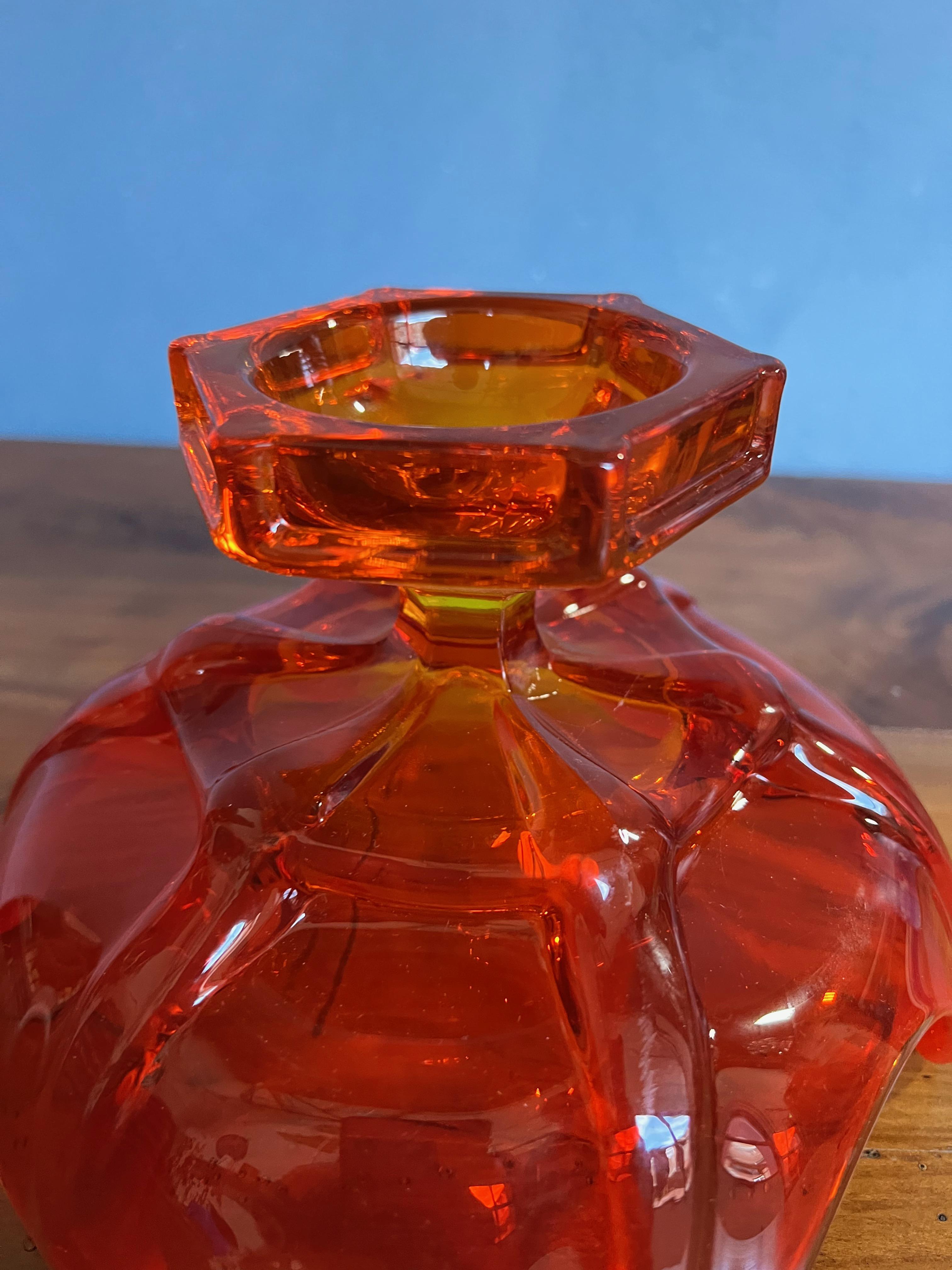 Mid-Century Modern Mid-Century Orange Colored Coupe by Viking Glass For Sale