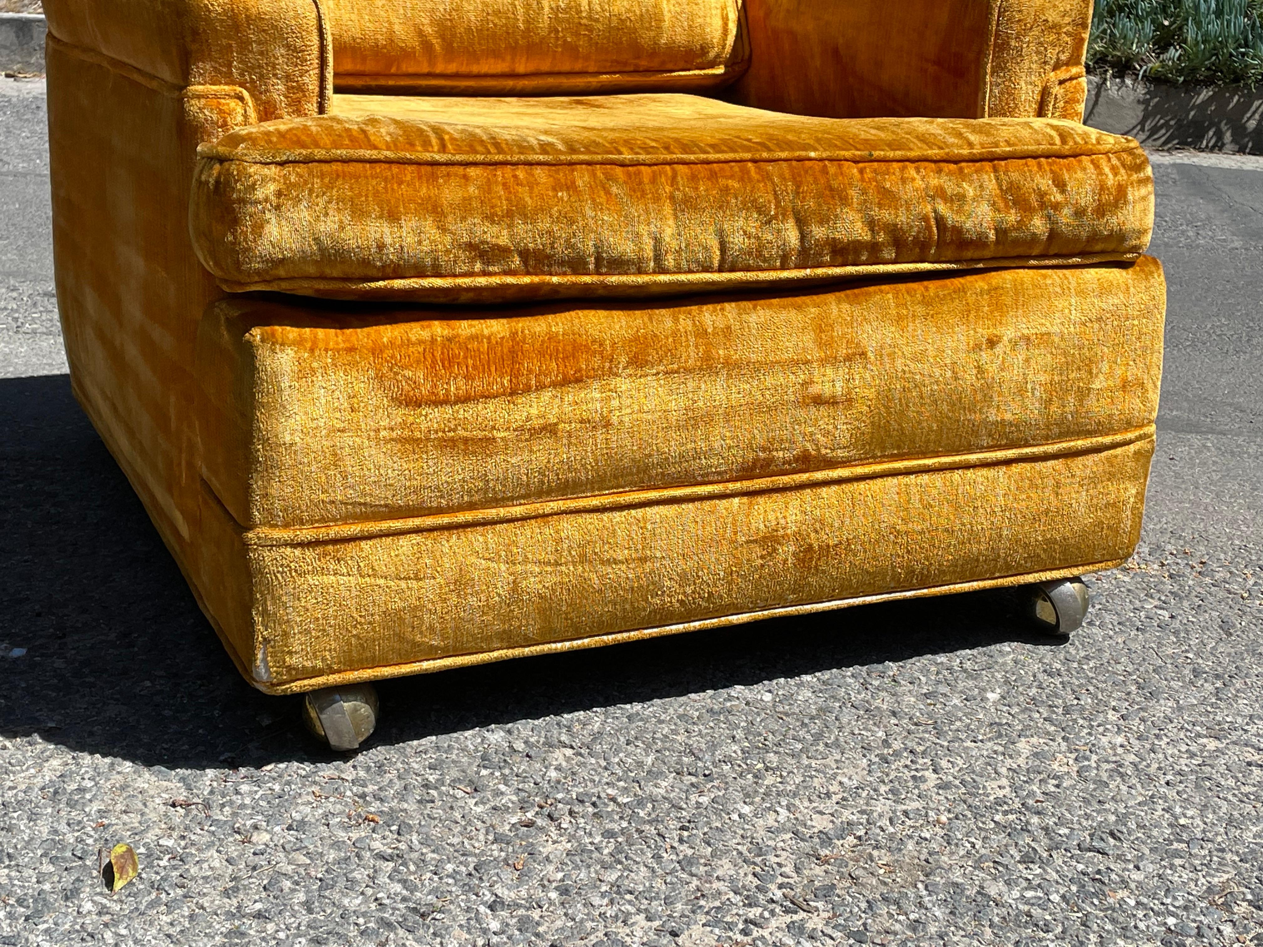 Midcentury Orange Crushed Velvet Club Chairs, circa 1960s 8