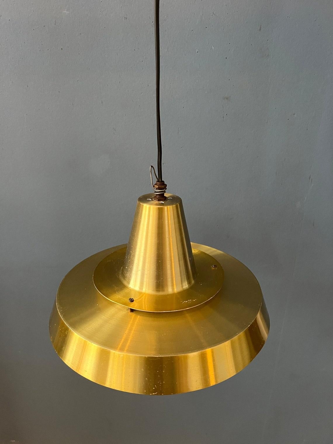 Mid Century Orange Danish Style Brass Pendant Lamp, 1970s For Sale 2