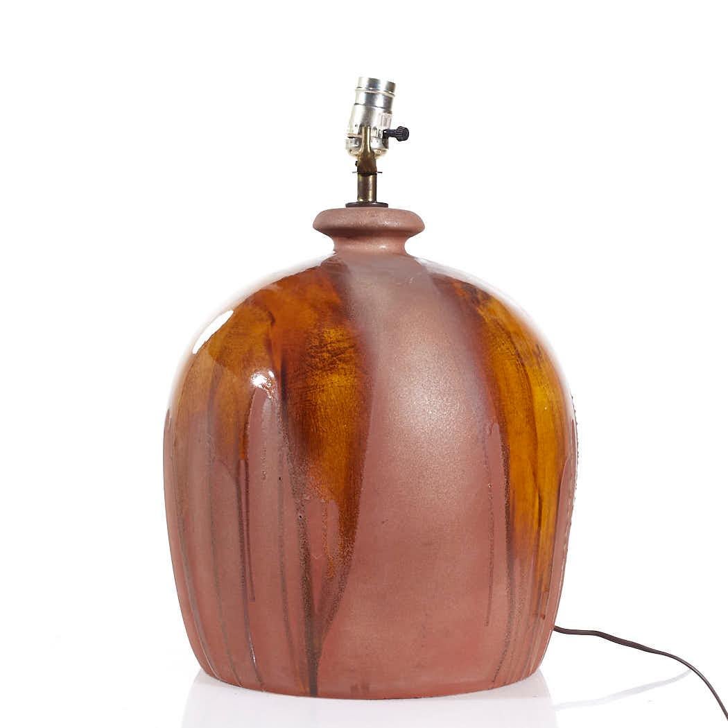 American Mid Century Orange Drip Glaze Pottery Lamp For Sale