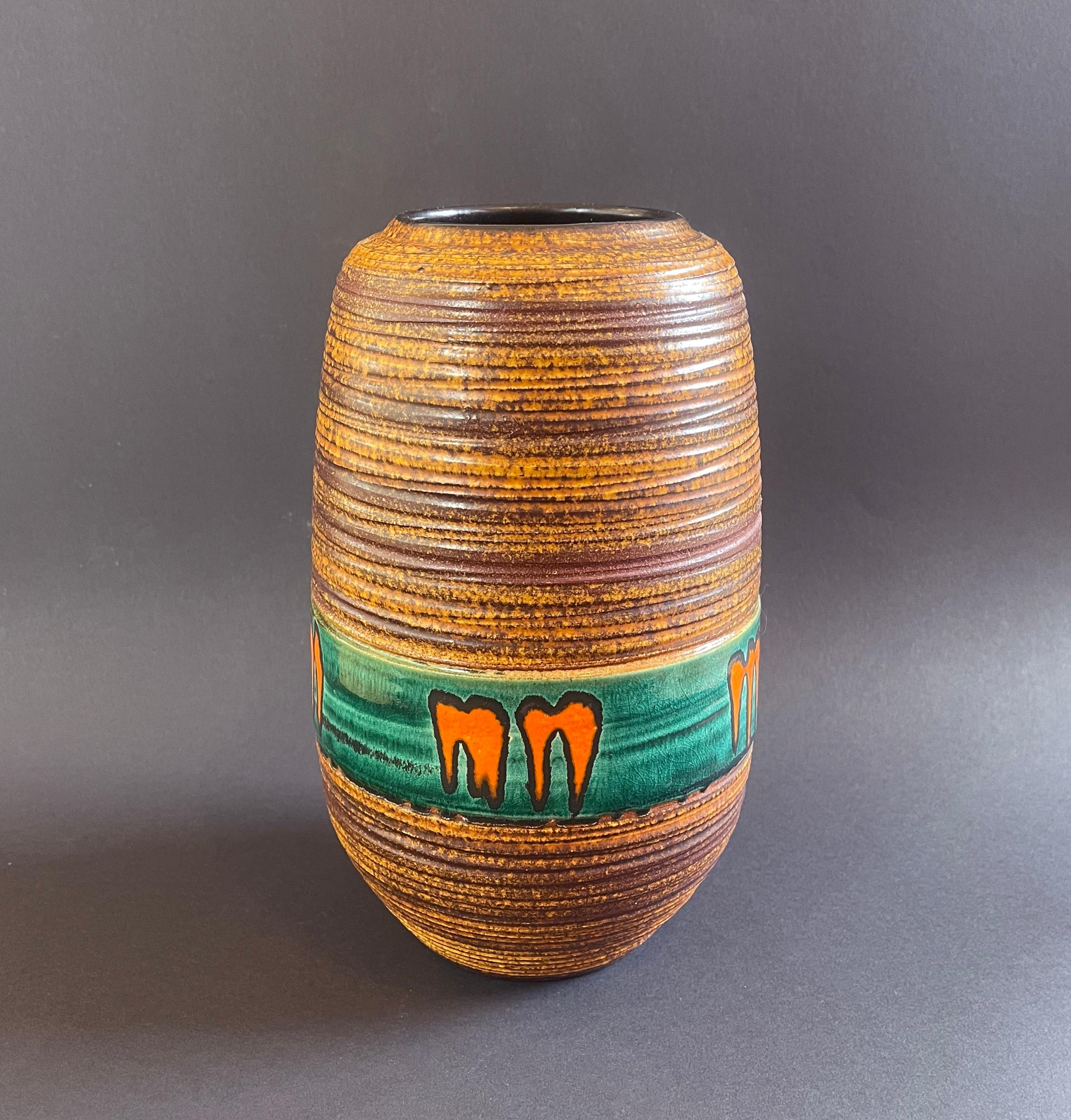 Mid-Century Modern Mid-Century Orange Fat Lava Art Ceramic Vase by Scheurich, 1960s, West Germany For Sale