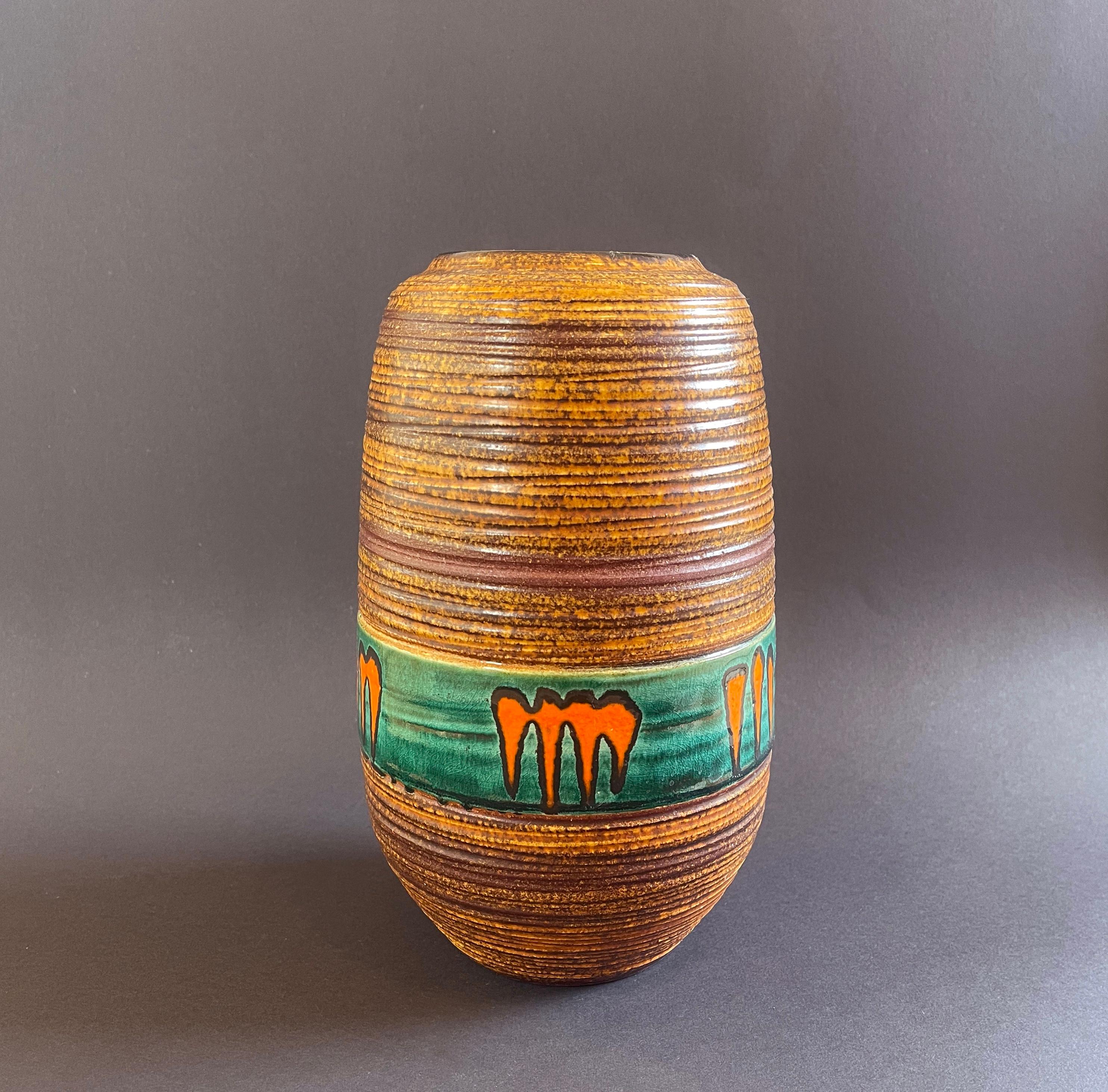 Hand-Crafted Mid-Century Orange Fat Lava Art Ceramic Vase by Scheurich, 1960s, West Germany For Sale