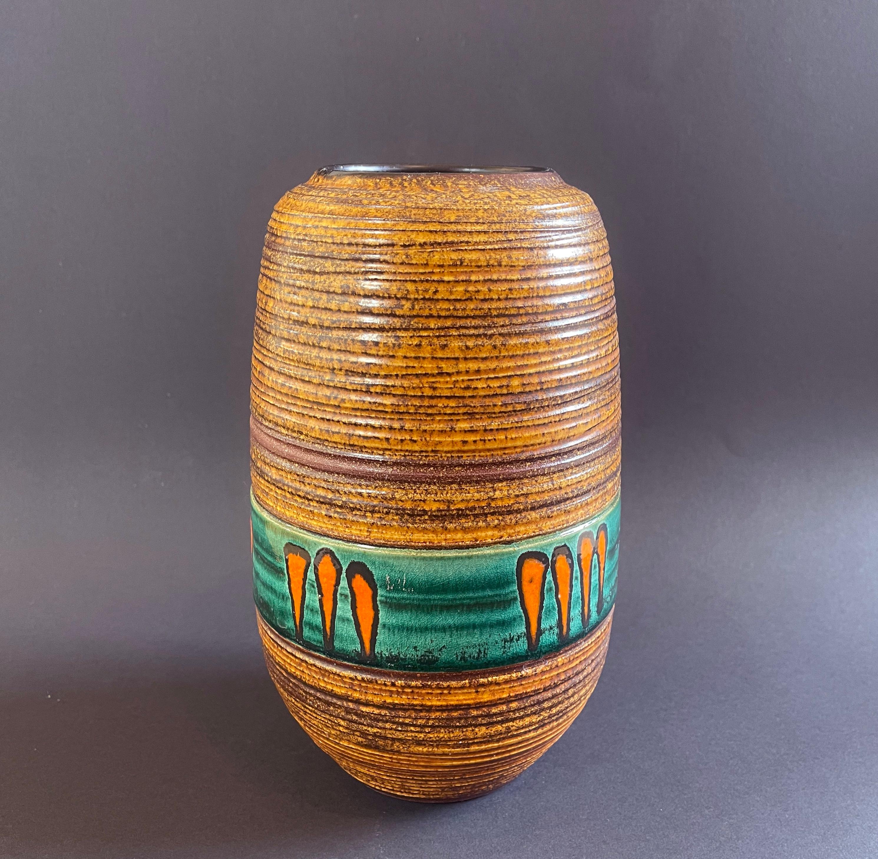 Mid-Century Orange Fat Lava Art Ceramic Vase by Scheurich, 1960s, West Germany In Good Condition For Sale In Andernach, DE