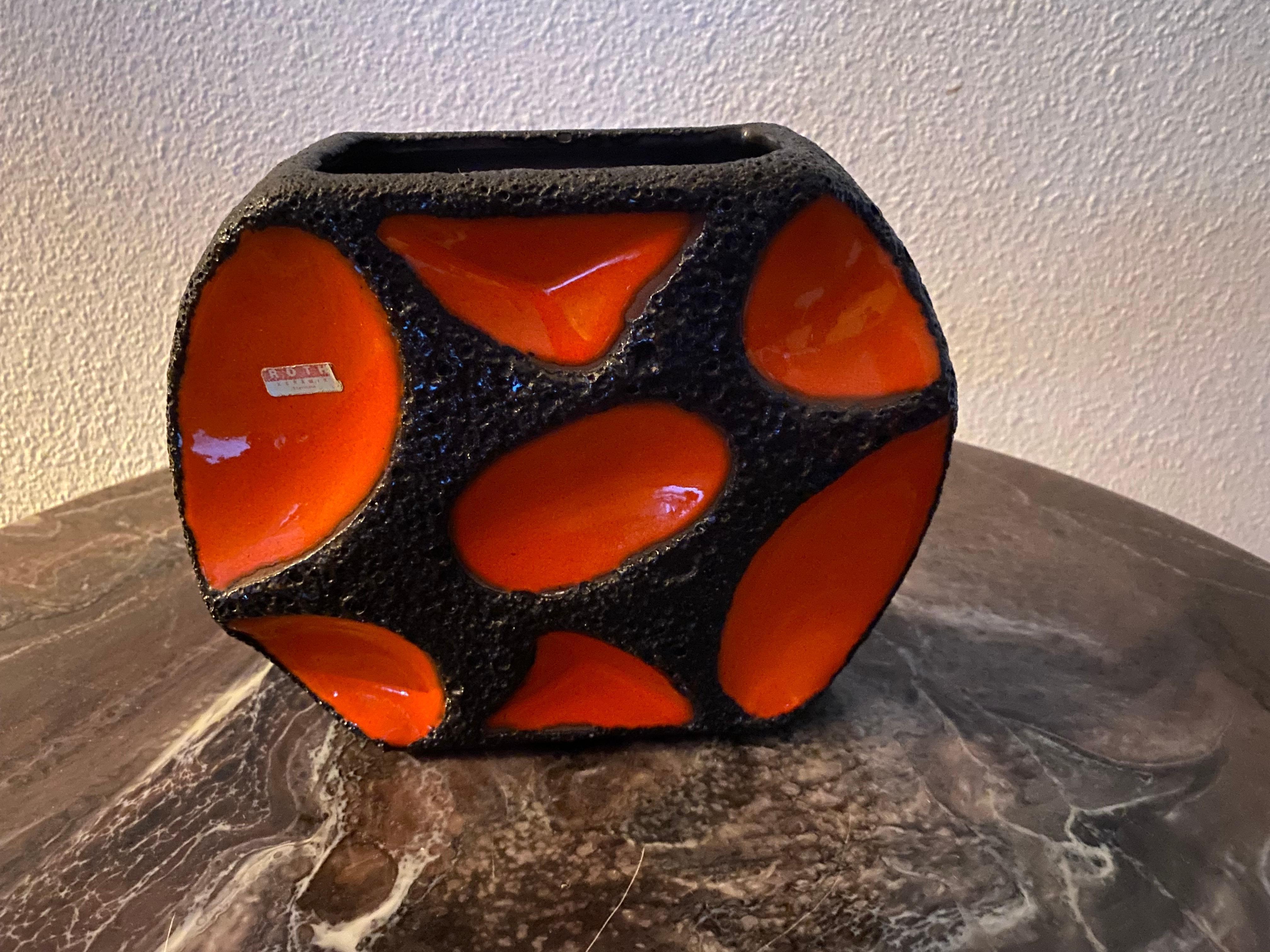 Mid-Century Orange Fat Lava Vase by Roth Keramik For Sale 3