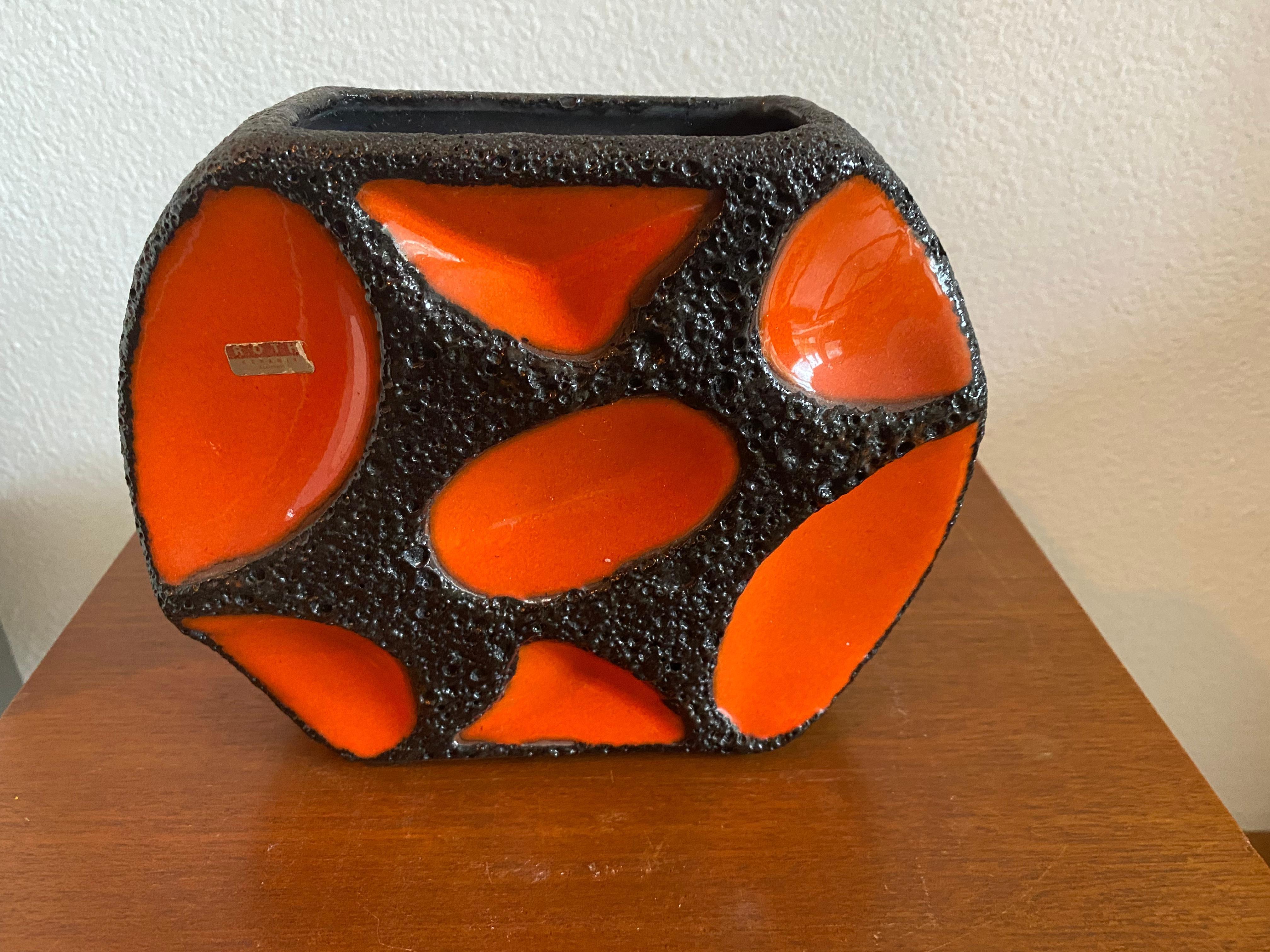 Mid-Century Modern Mid-Century Orange Fat Lava Vase by Roth Keramik For Sale