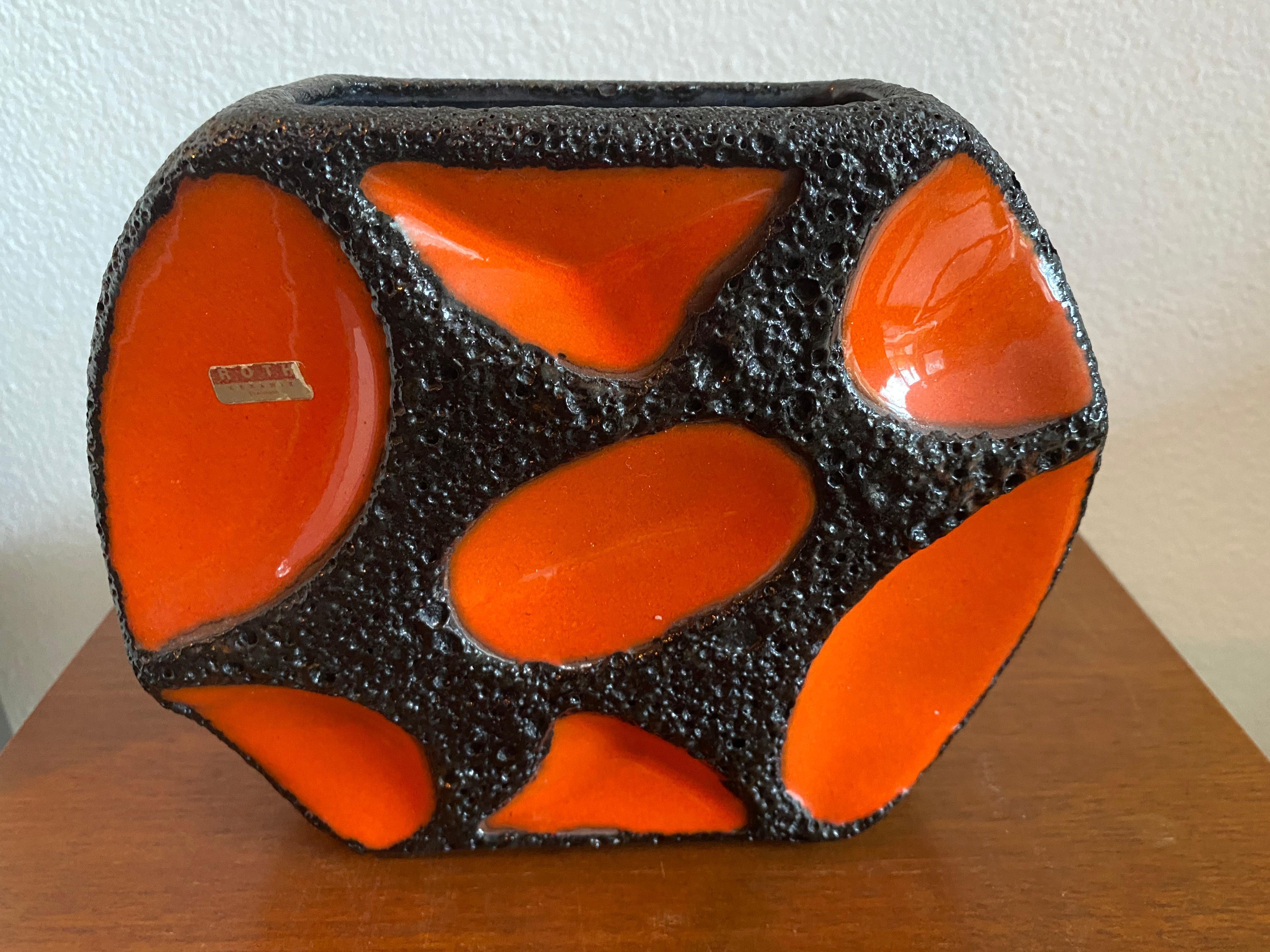 Tedesco Vaso in lava grassa arancione di metà secolo di Roth Keramik in vendita