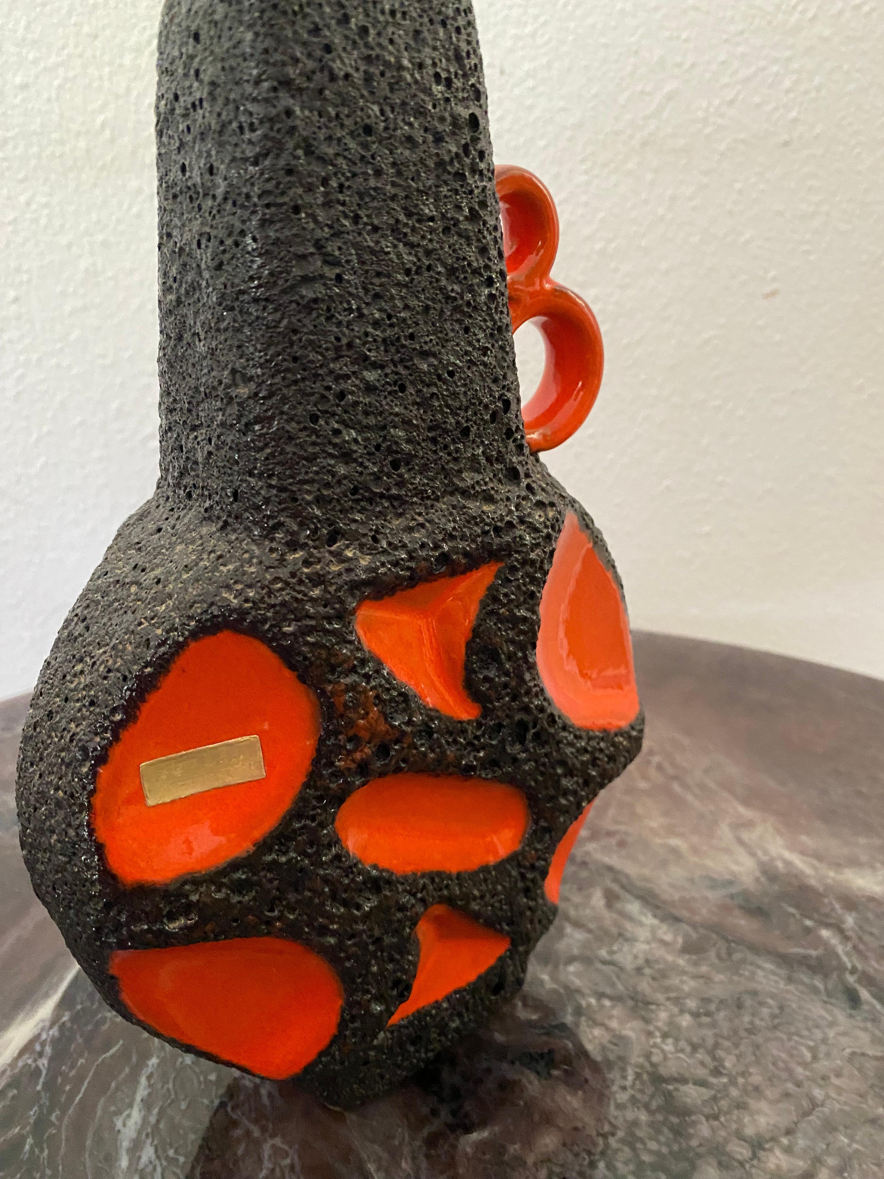 Fin du 20e siècle Vase en lave grasse orange du milieu du siècle dernier de Roth Keramik en vente