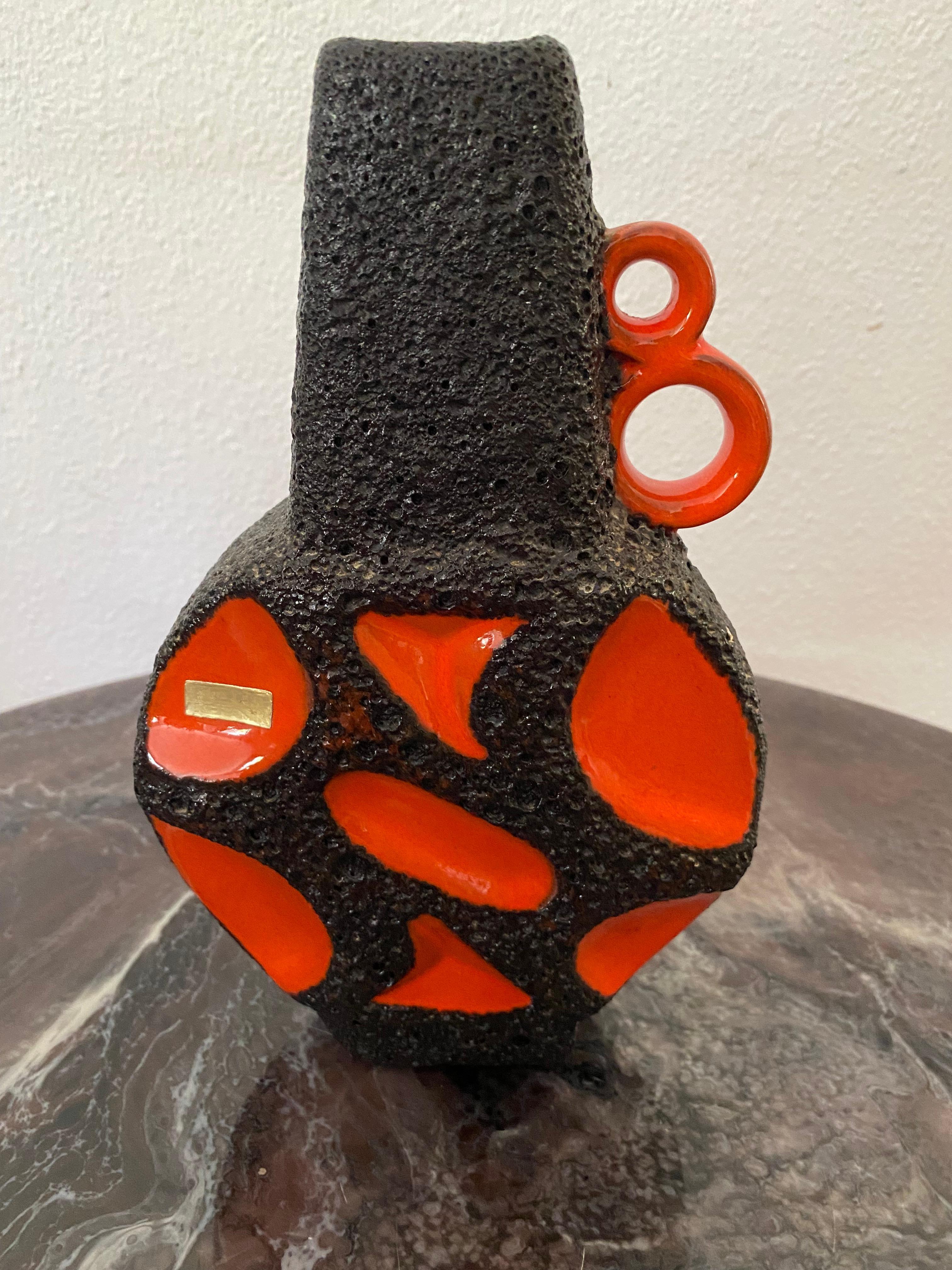 Ceramic Mid-Century Orange Fat Lava Vase by Roth Keramik For Sale