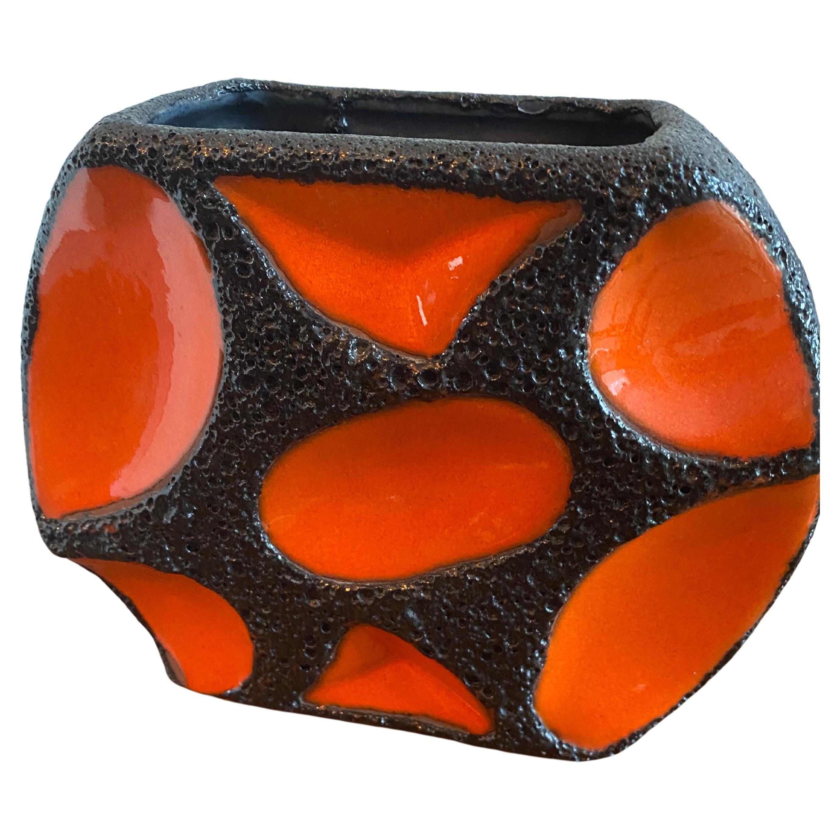 Mid-Century Orange Fat Lava Vase by Roth Keramik For Sale