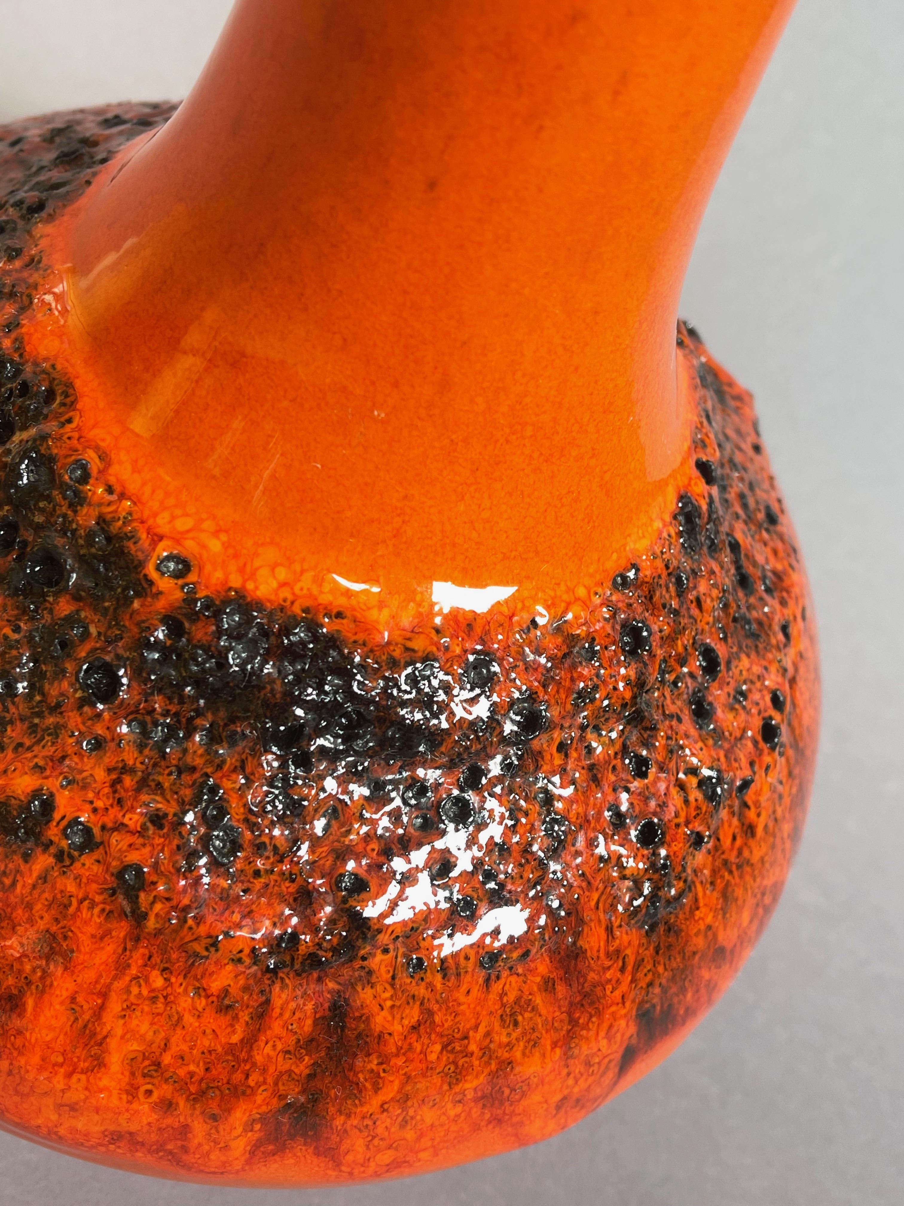Mid Century Orange Fat Lava Vase, Studio Art Ceramic by Kreutz, West Germany In Good Condition In Andernach, DE