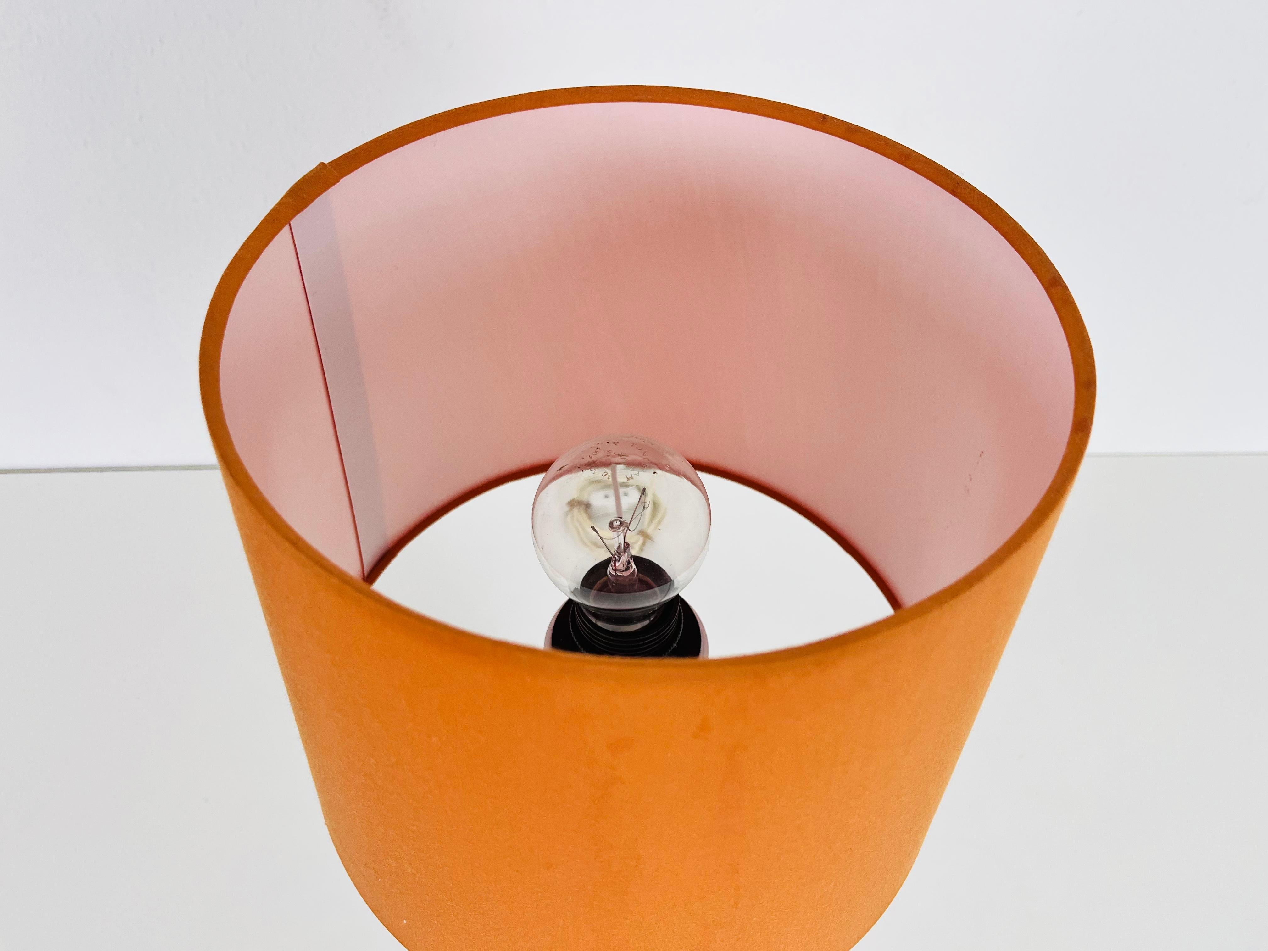 Mid Century Orange Glass and Fabric Shade Table Lamp, 1960s For Sale 2