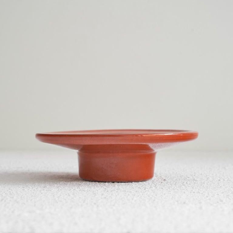 Unknown Mid Century Orange Glazed Ceramic Candle Holder or Bowl For Sale