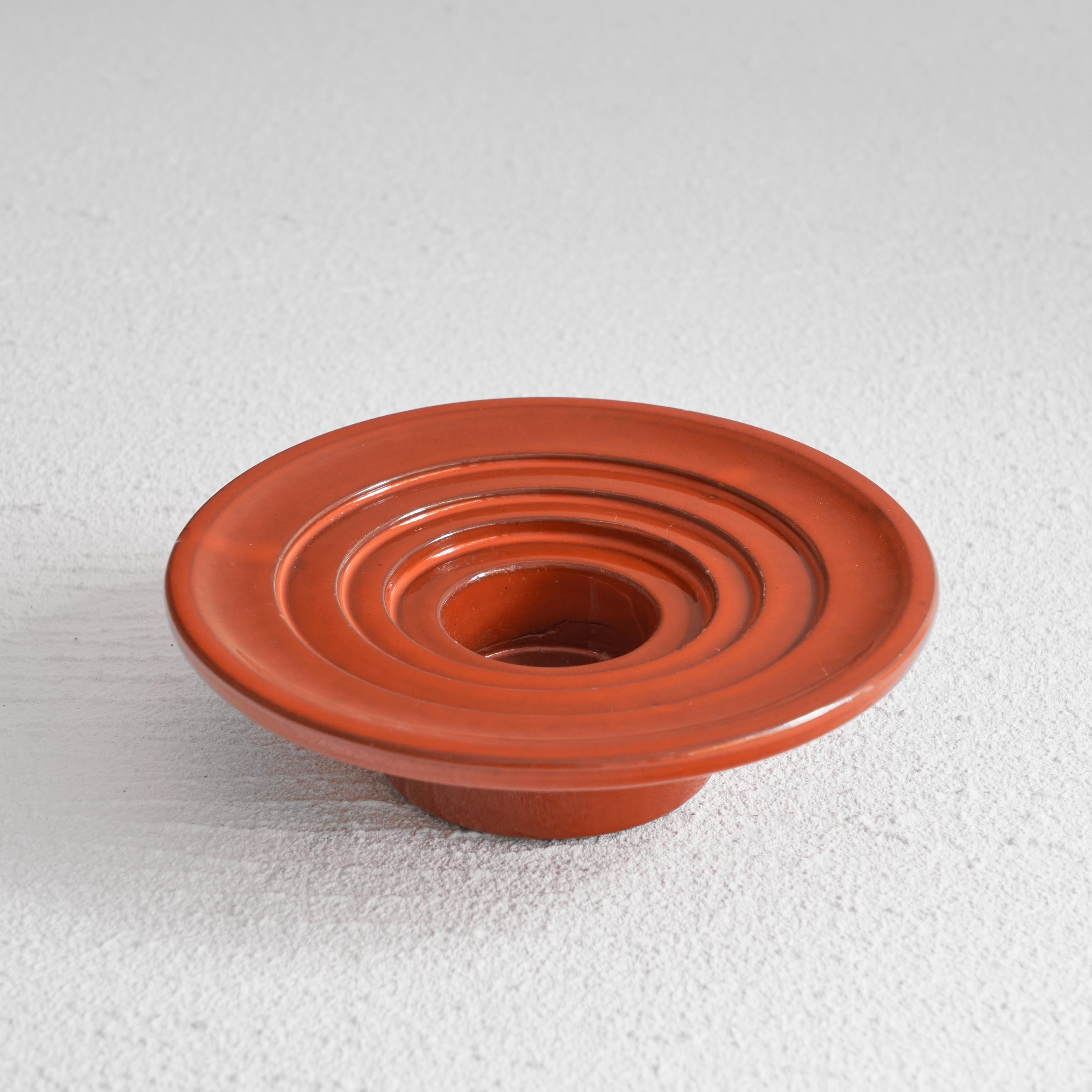 Hand-Crafted Mid Century Orange Glazed Ceramic Candle Holder or Bowl For Sale