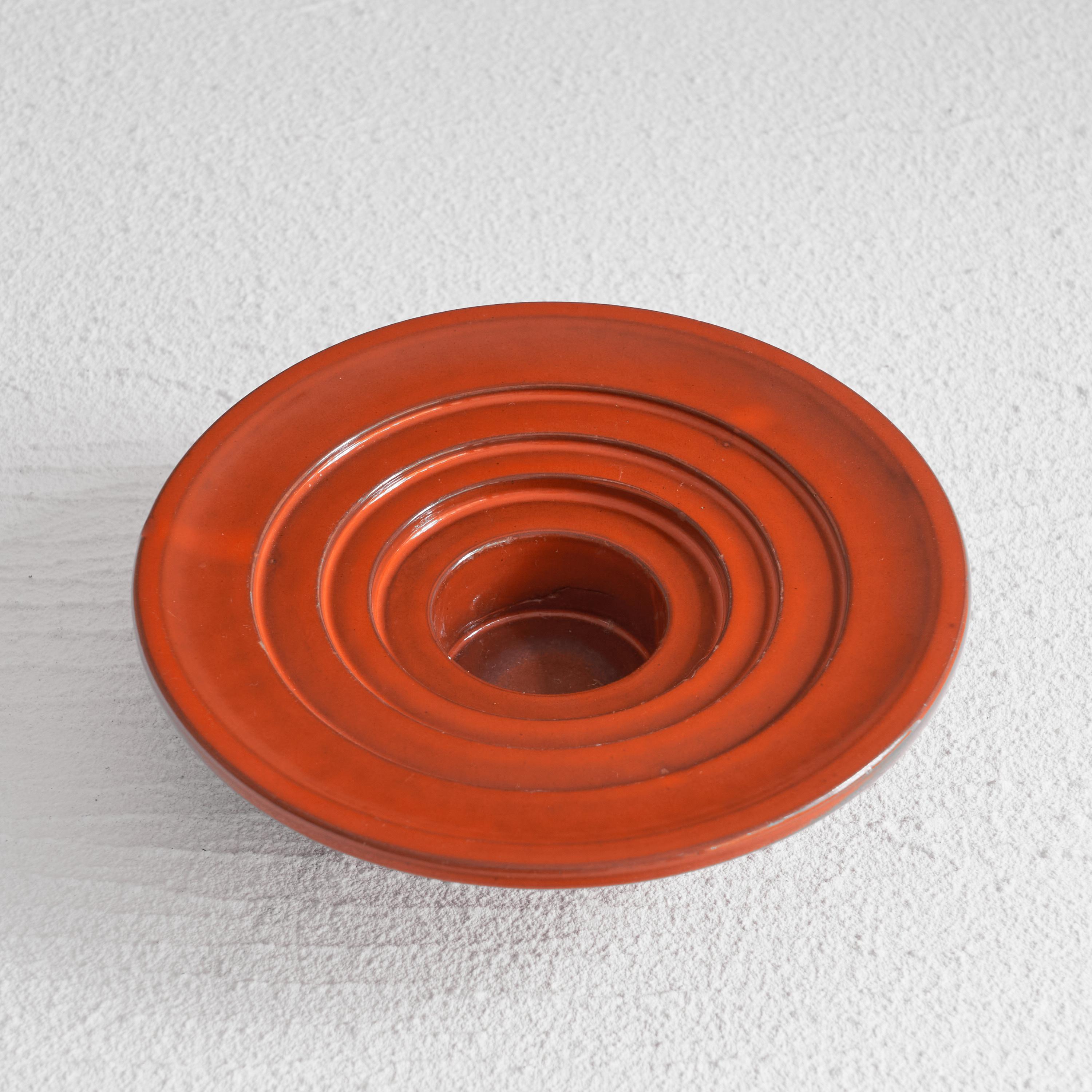 20th Century Mid Century Orange Glazed Ceramic Candle Holder or Bowl For Sale