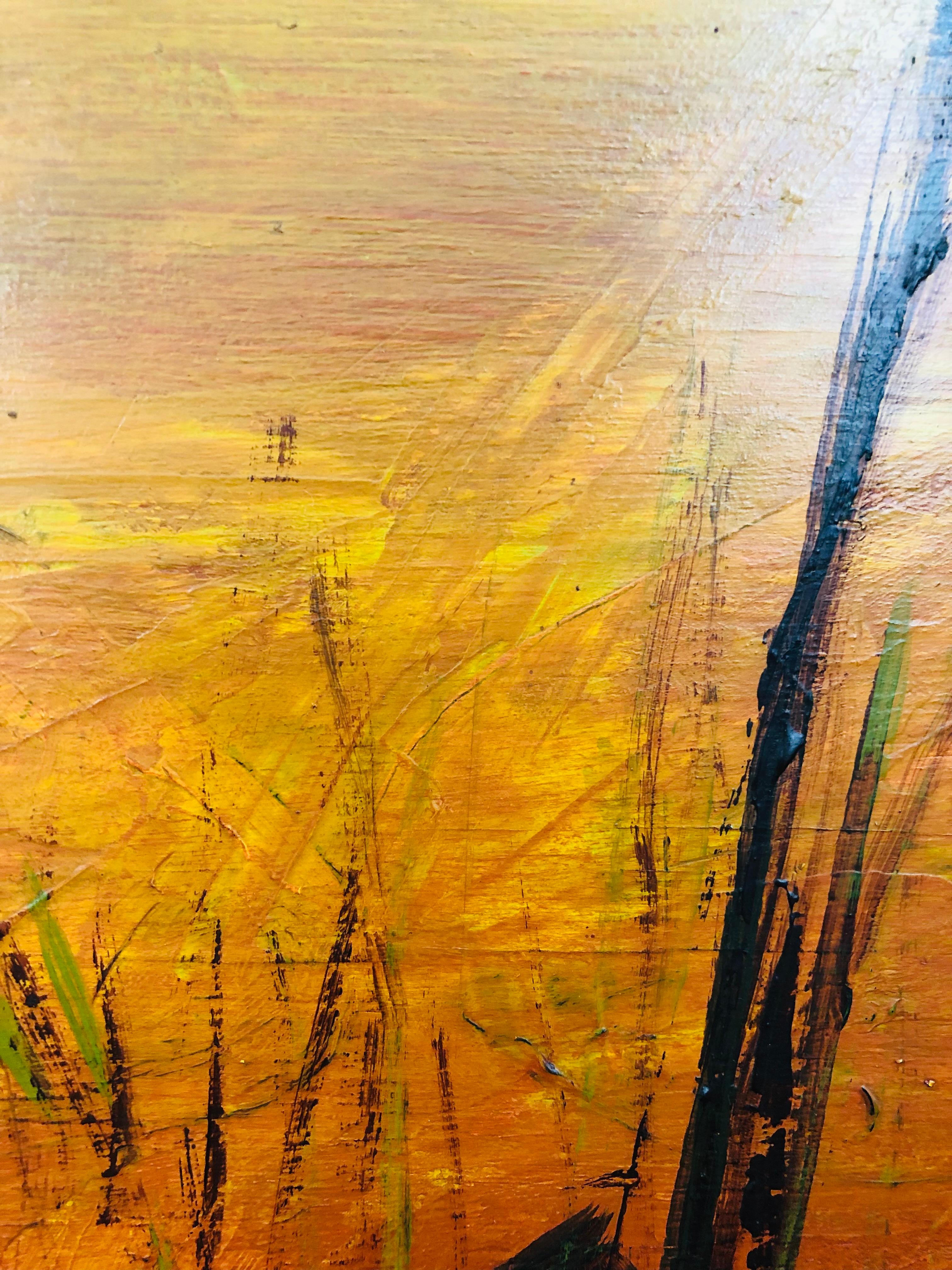 Peinture de paysage orange du milieu du siècle dernier de John Caver, intitulée « Background ». 4
