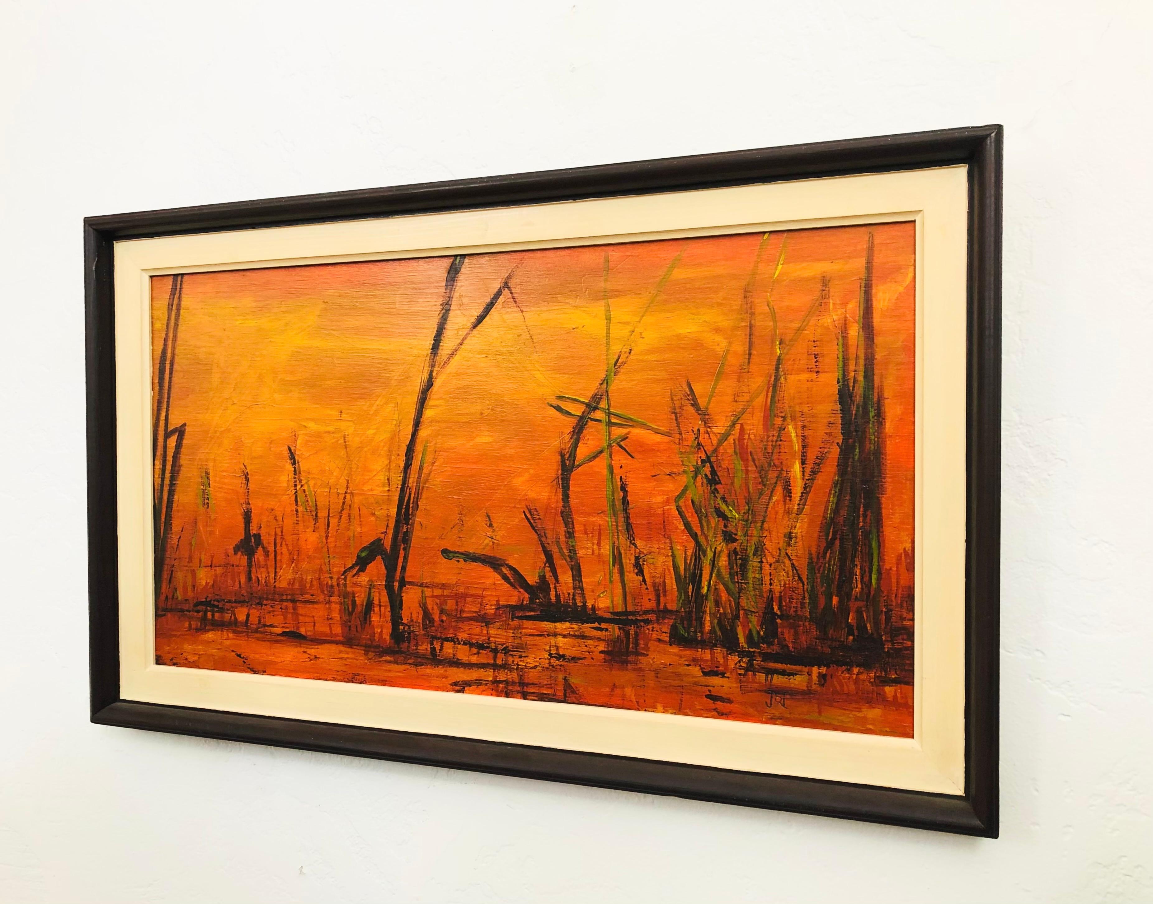 Peinture de paysage orange du milieu du siècle dernier de John Caver, intitulée « Background ». Bon état à Vallejo, CA