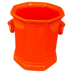 Seau à glace à vin et champagne en métal orange du milieu du siècle